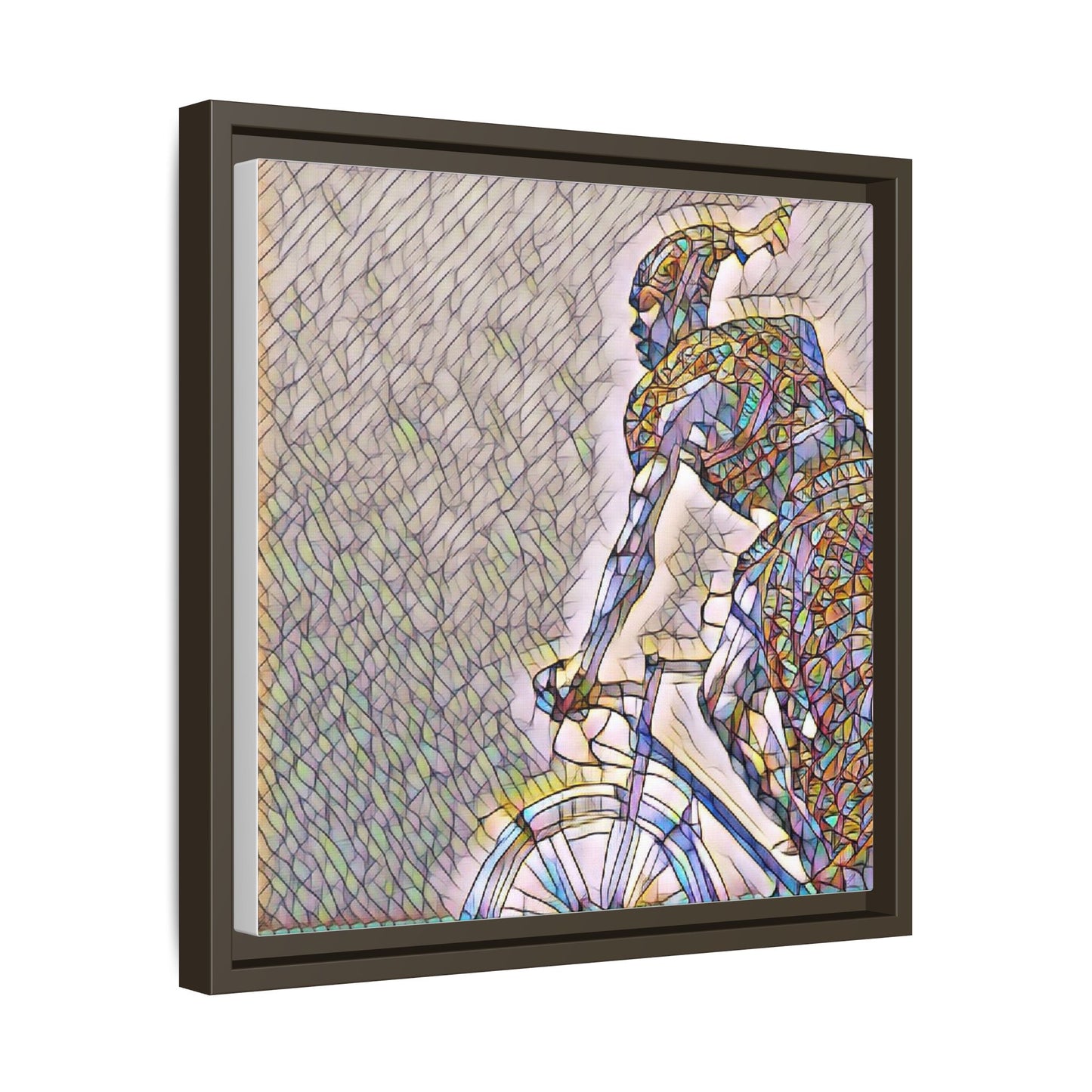 Cyclist Mosaic Matte Canvas Print — Framed Multicolor Bike Art