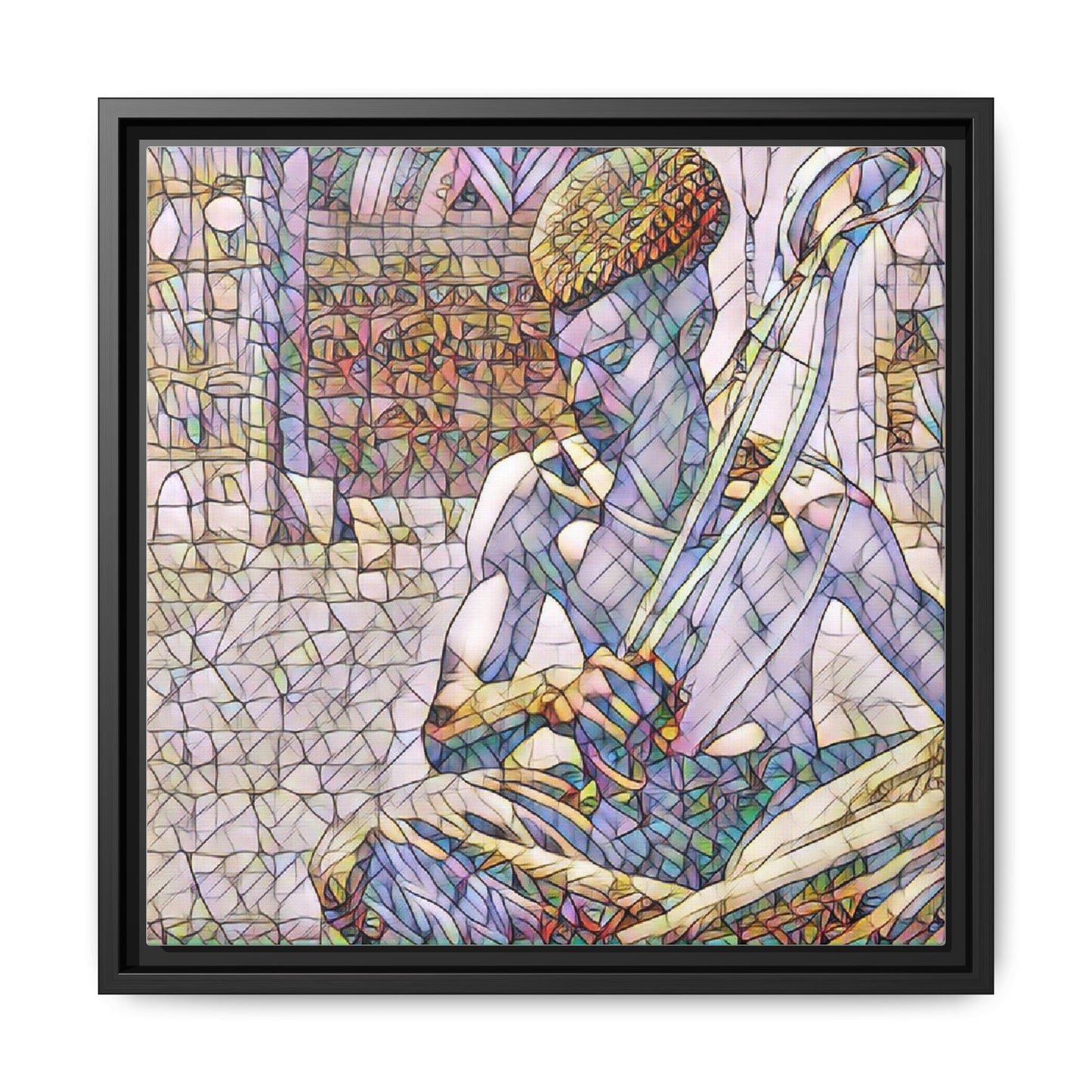 Framed Matte Canvas Art – Stained-Glass Style Musician Print