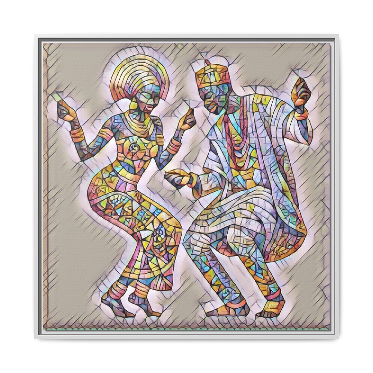 Afrobeat Dancers Framed Canvas Art — Colorful Mosaic African Dance Print