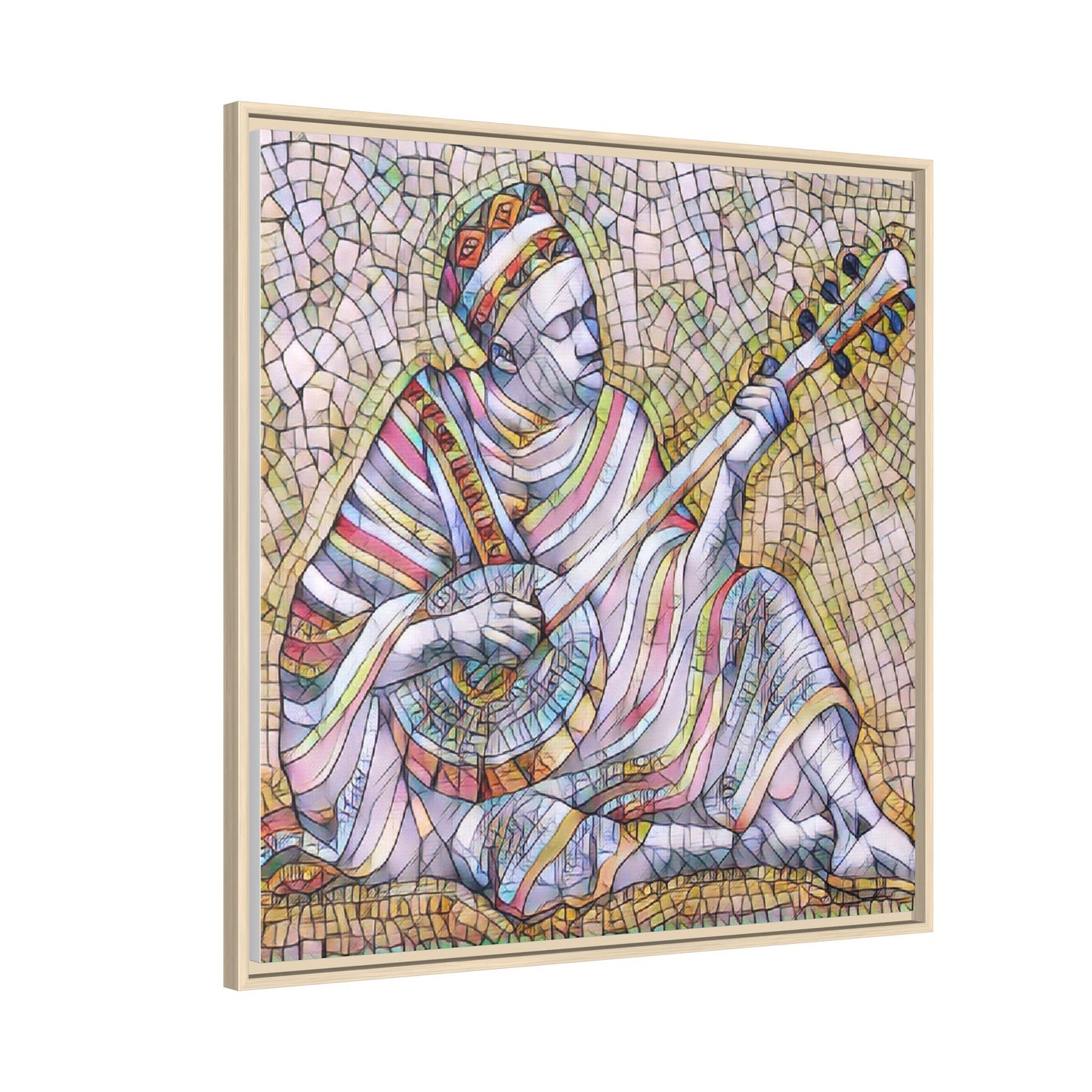 Framed Mosaic Musician Canvas – Colorful Bohemian Wall Art