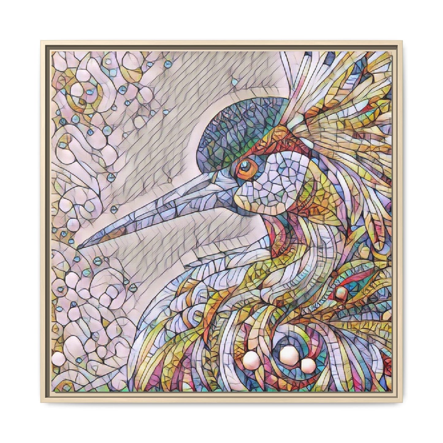 Colorful Stained-Glass Heron Matte Canvas Framed Wall Art