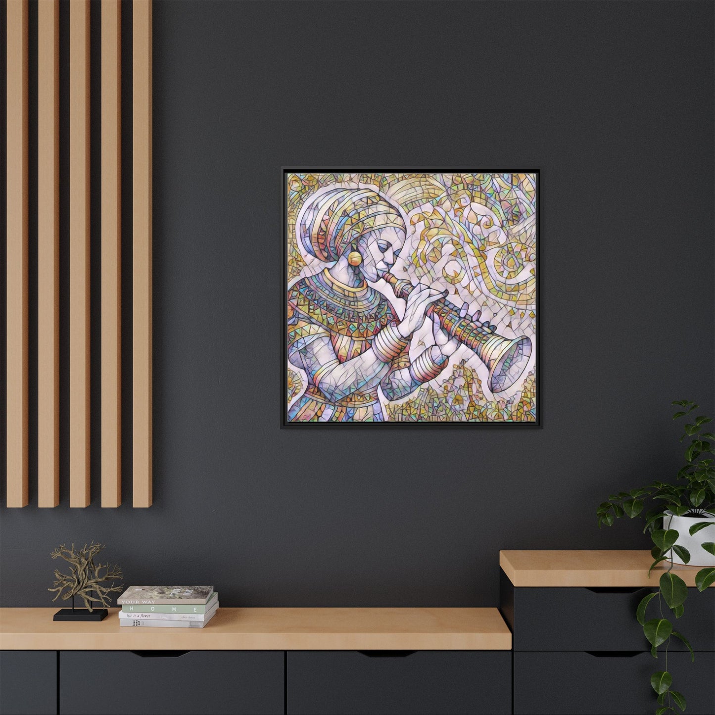 Egyptian Flutist Mosaic Matte Canvas Framed Art