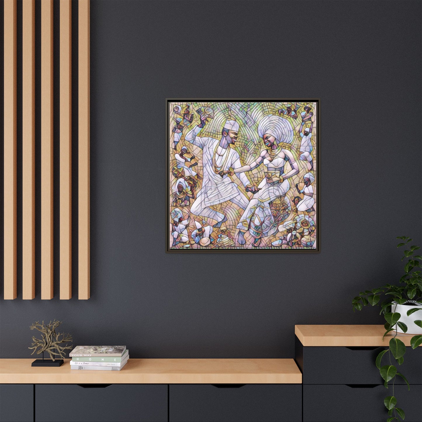 Afrobeat Celebration Matte Framed Canvas — Vibrant Dancers Wall Art