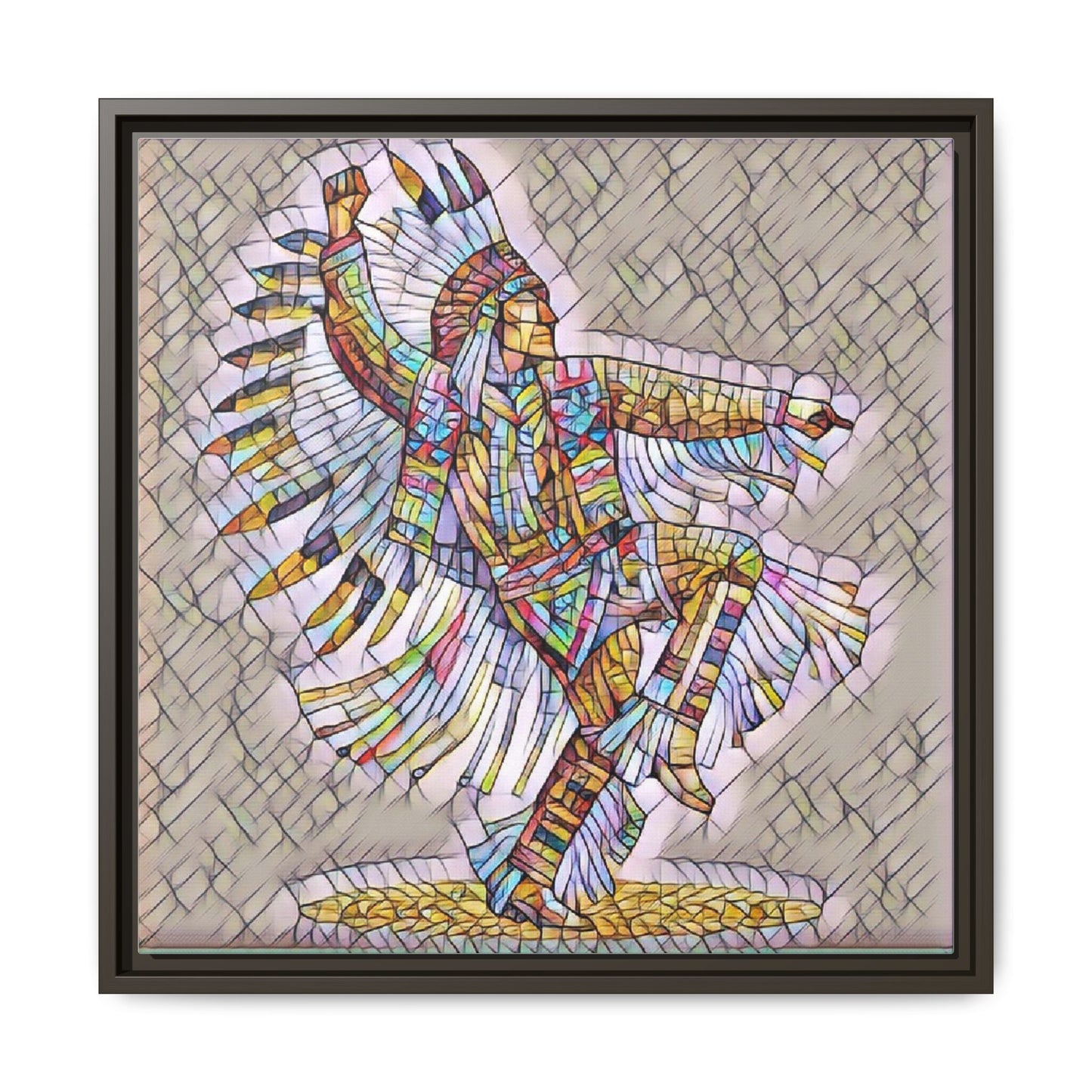 Colorful Native Dancer Framed Canvas Art — Stained Glass Style Wall Decor