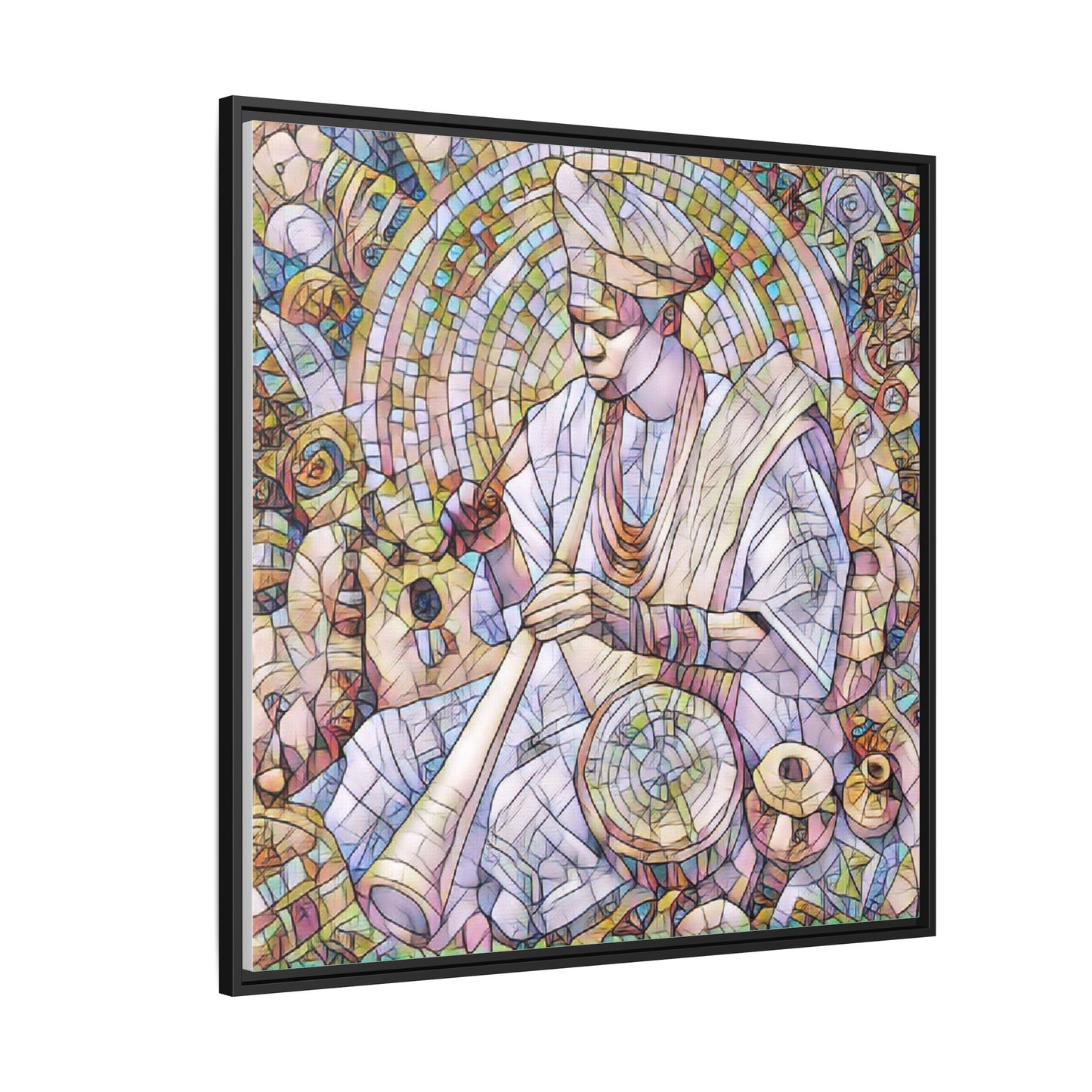 Framed Matte Canvas Print — African Drummer Mosaic Art