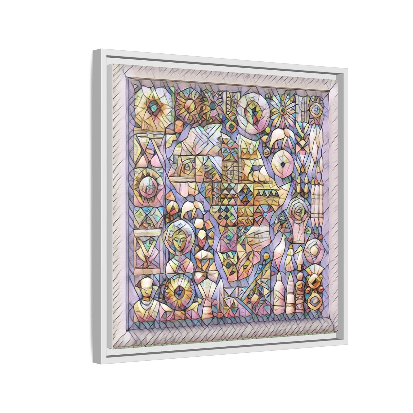 Framed Abstract Mosaic Matte Canvas Art — Pastel Geometric Wall Decor