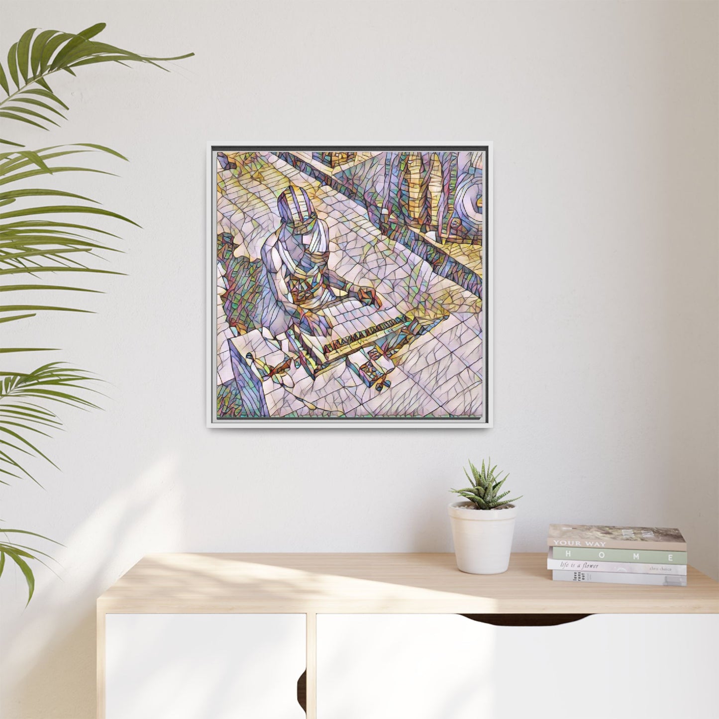Abstract DJ Skateboarder Matte Framed Canvas – Colorful Urban Music Art Print