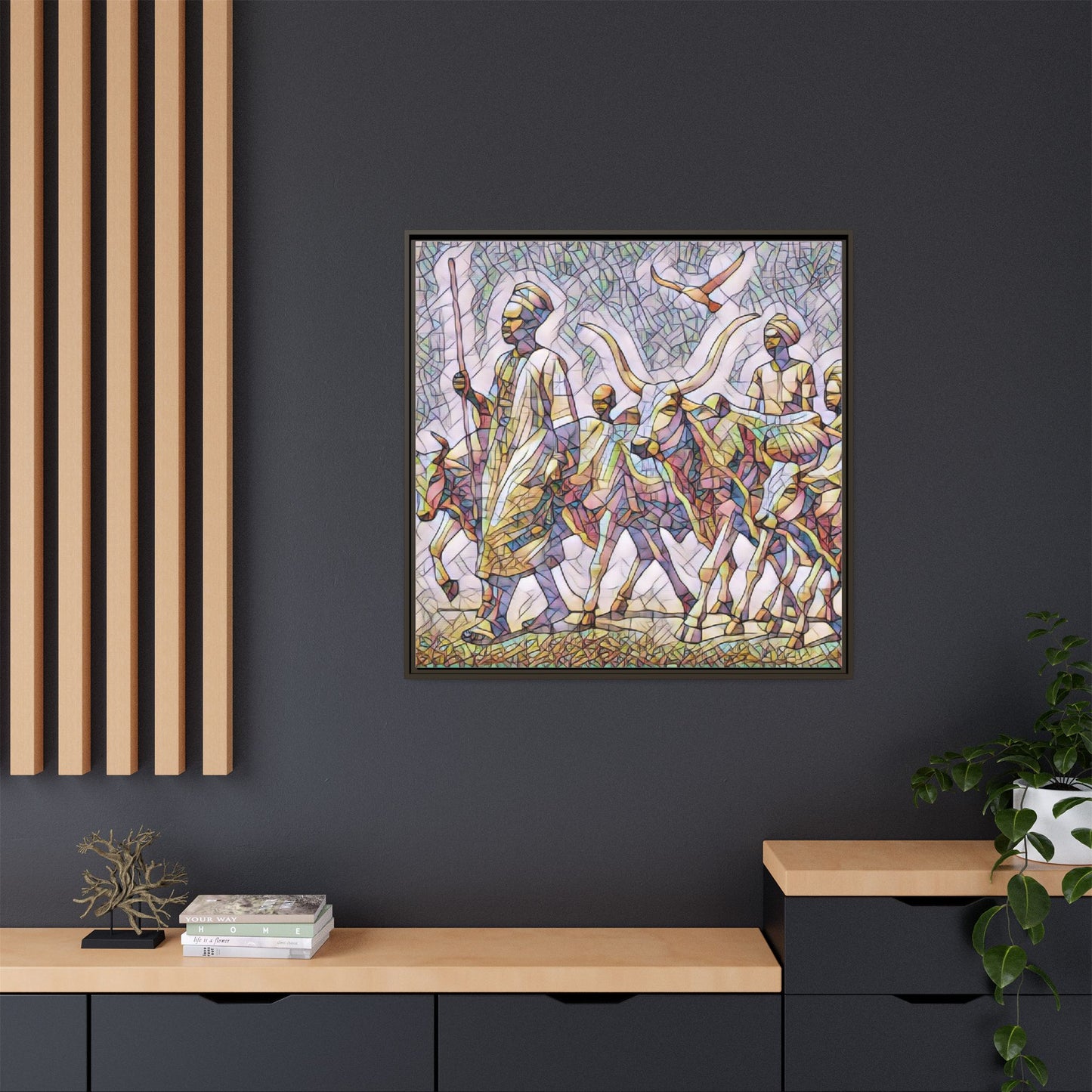 Framed Matte Canvas: Colorful African Herdsmen Art Print