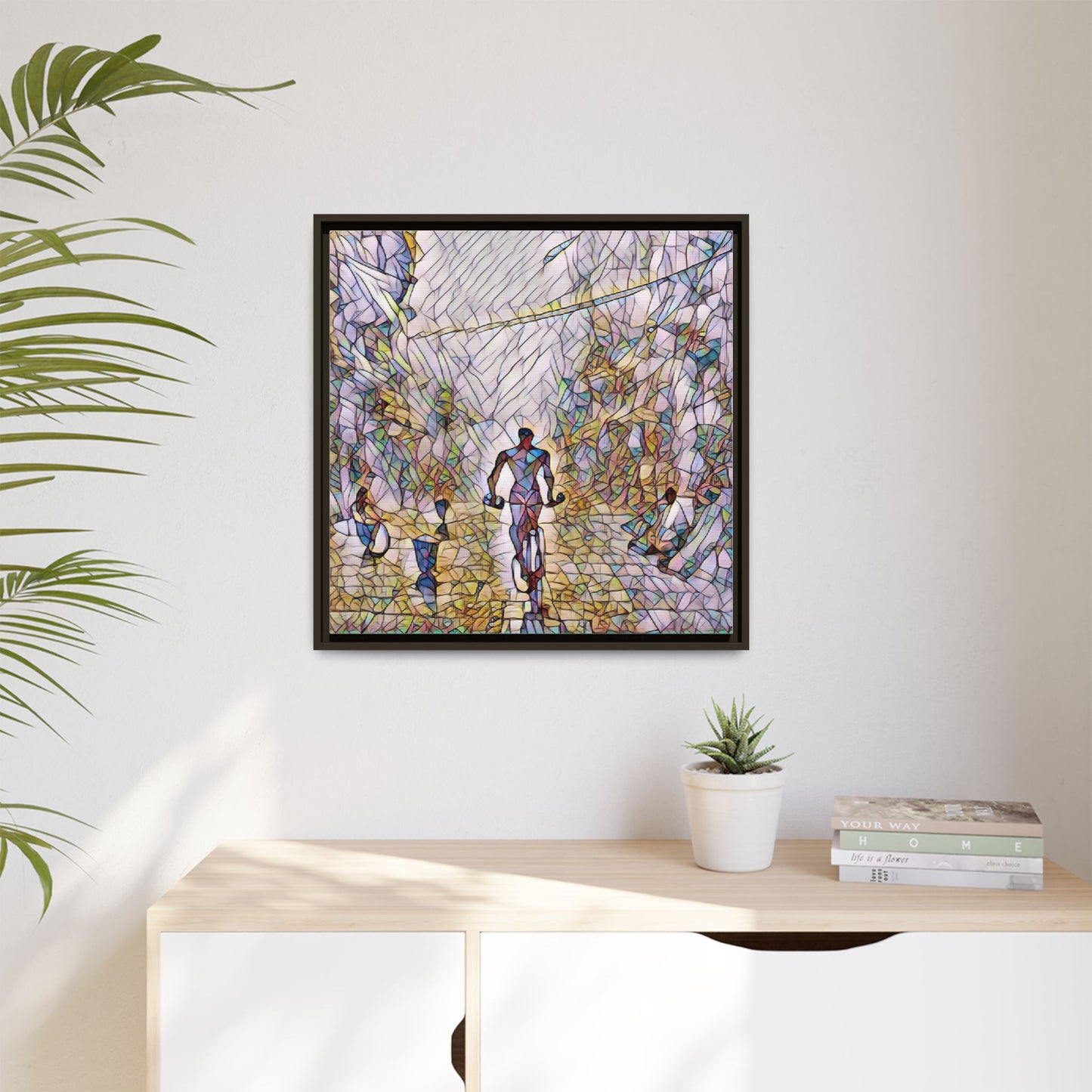 Cyclist Stained-Glass Matte Canvas Framed Wall Art