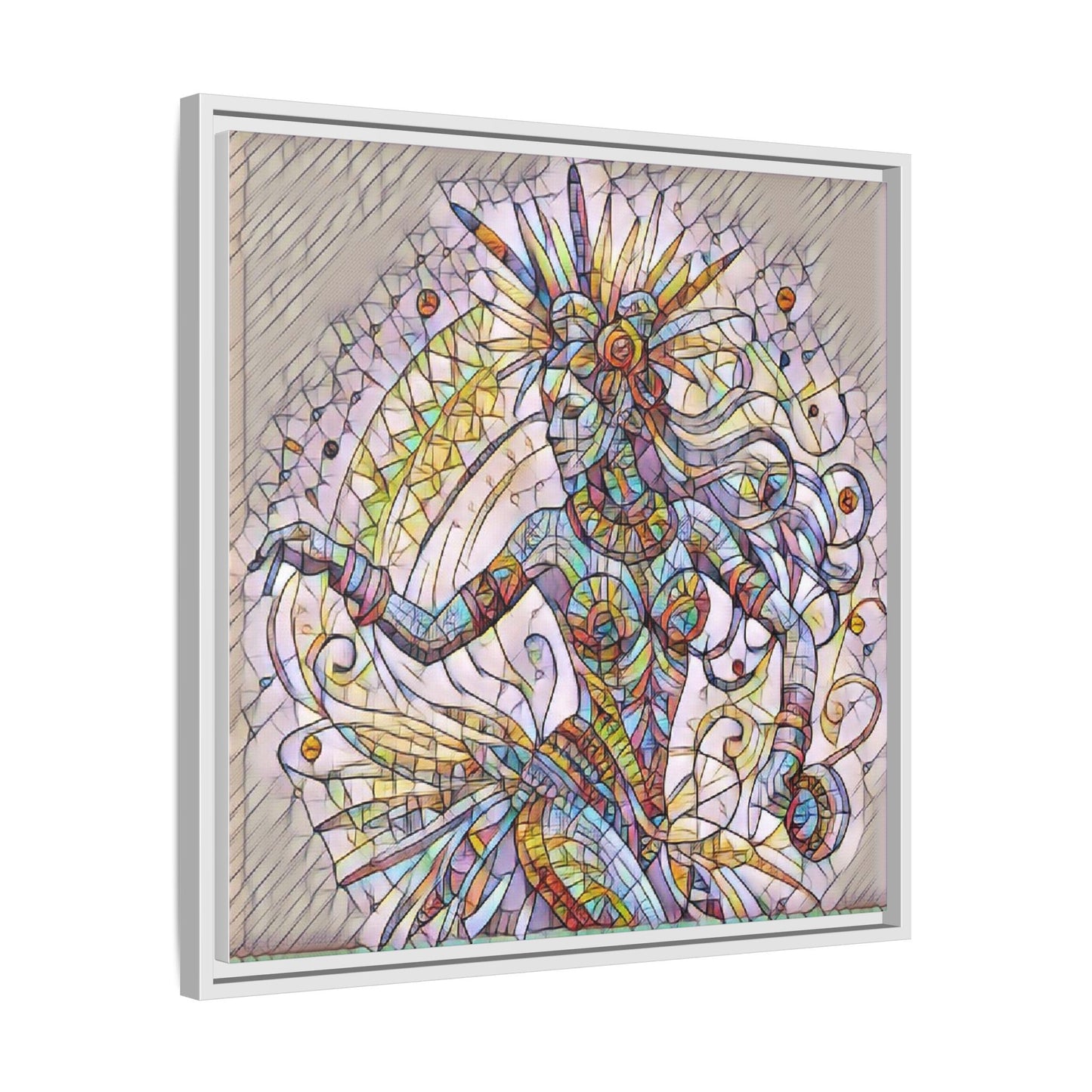 Colorful Mermaid Mosaic Framed Canvas Art — Boho Ocean Wall Decor