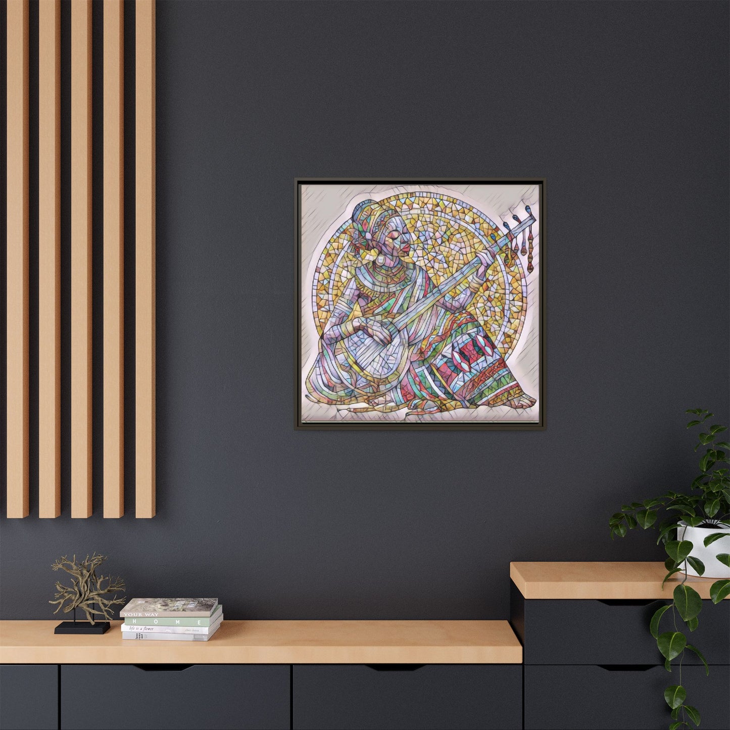 Framed Canvas Art - Colorful Mosaic Musician Wall Decor