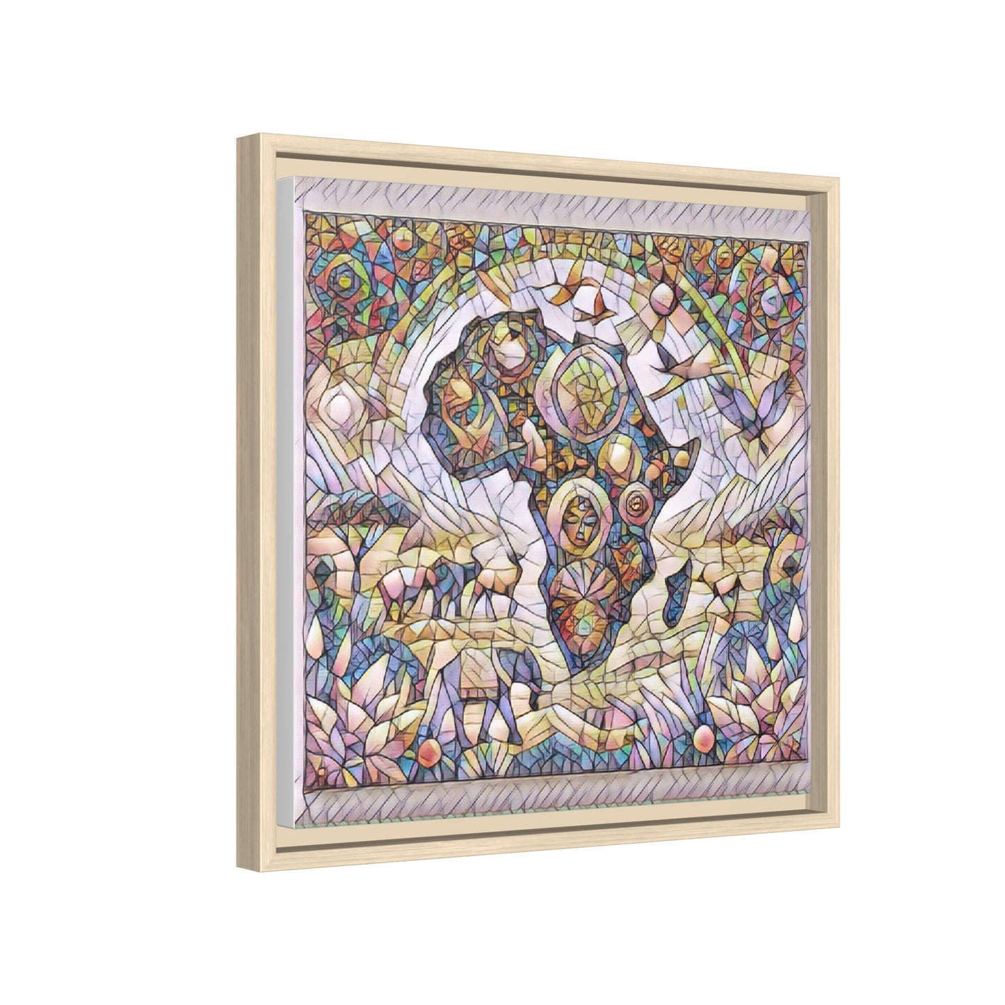 Abstract Mosaic Africa Framed Canvas — Colorful Stained-Glass Wall Art