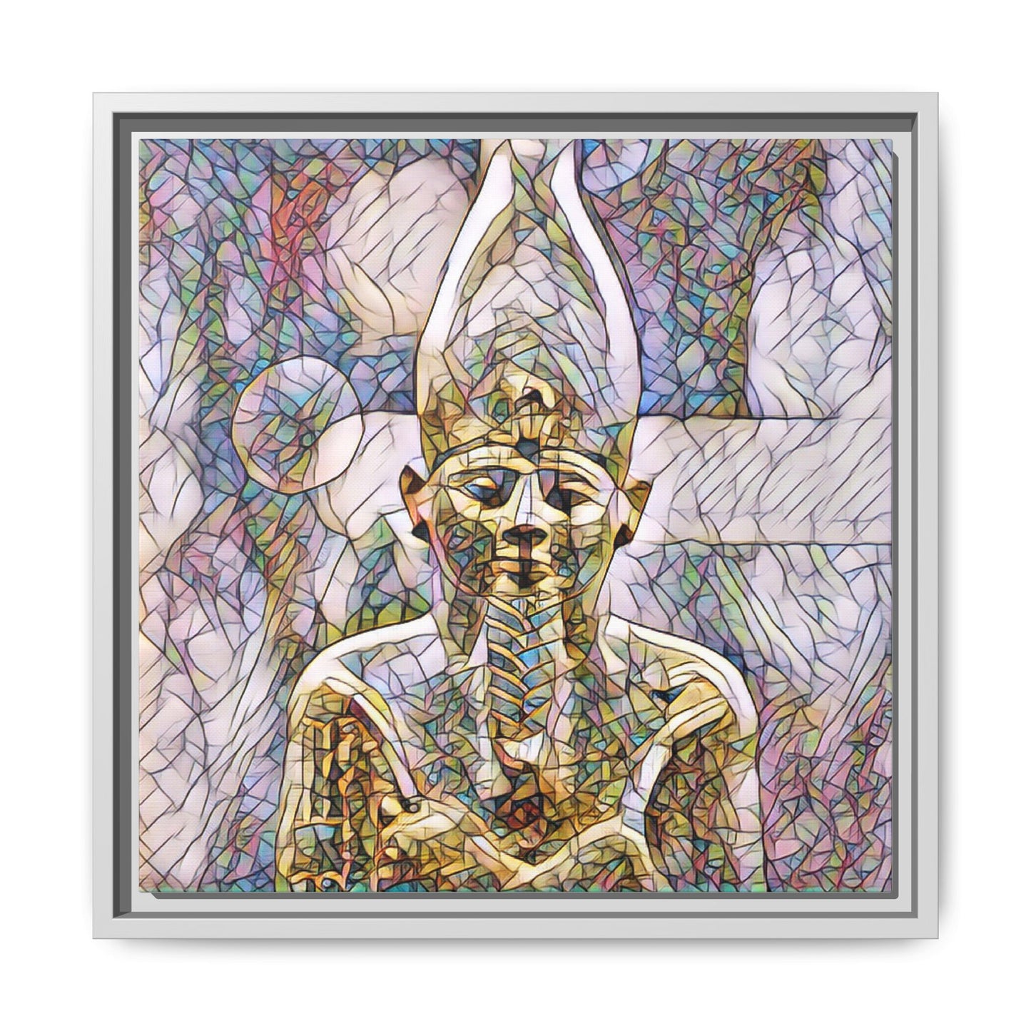 Egyptian Pharaoh Stained-Glass Style Matte Canvas Print, Framed