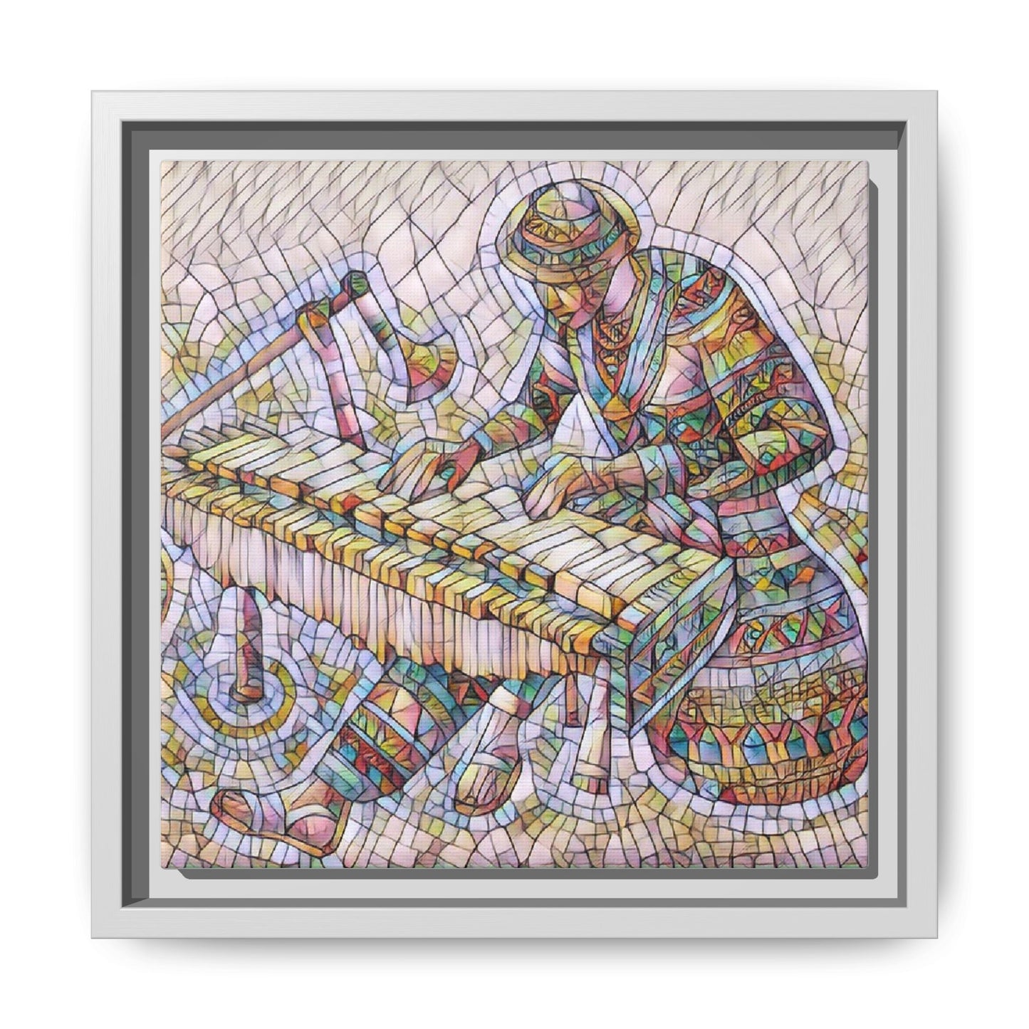 Framed Canvas Art - Colorful Mosaic Vibraphone Musician Print
