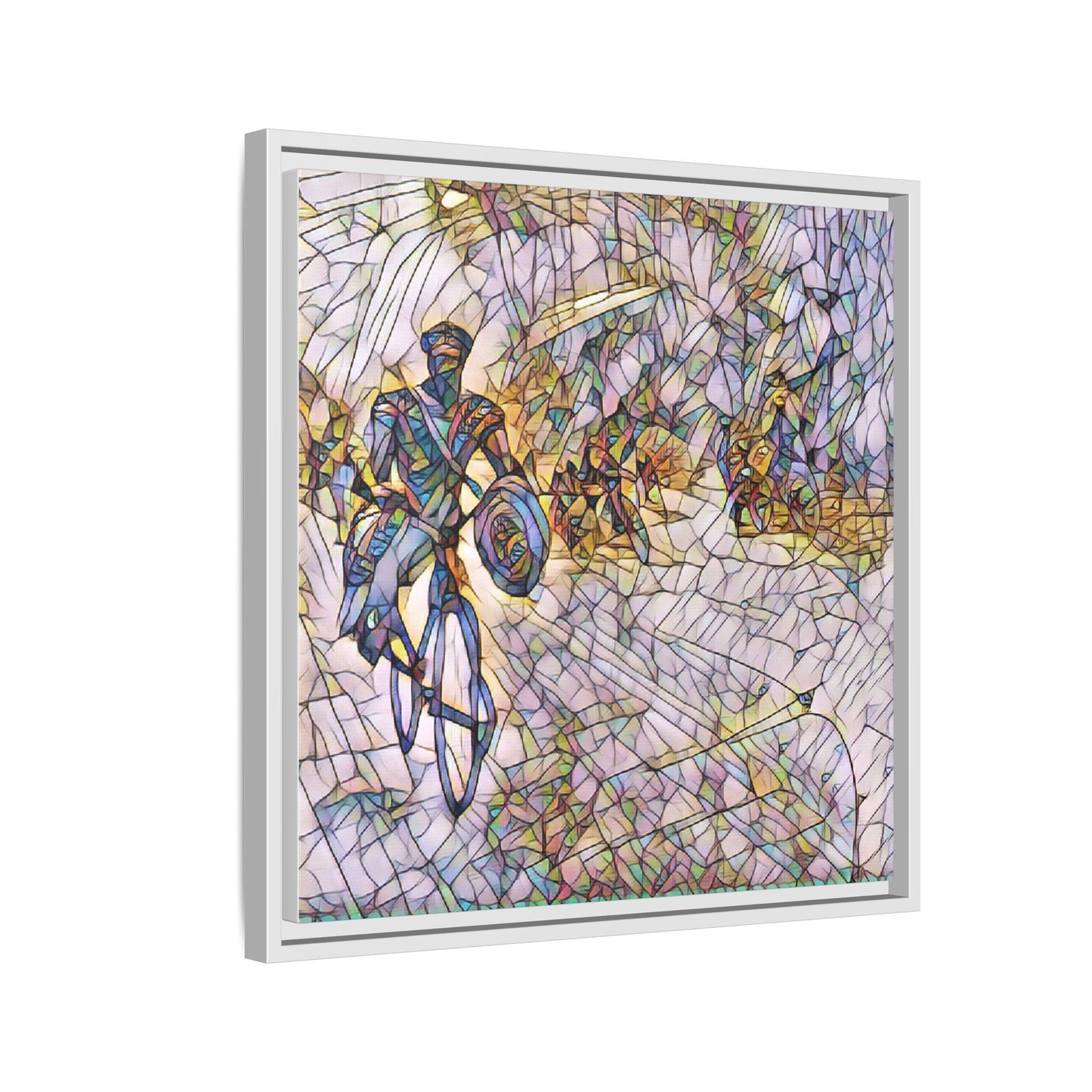 Cyclist Mosaic Matte Canvas Framed Wall Art — Colorful Biking Scene