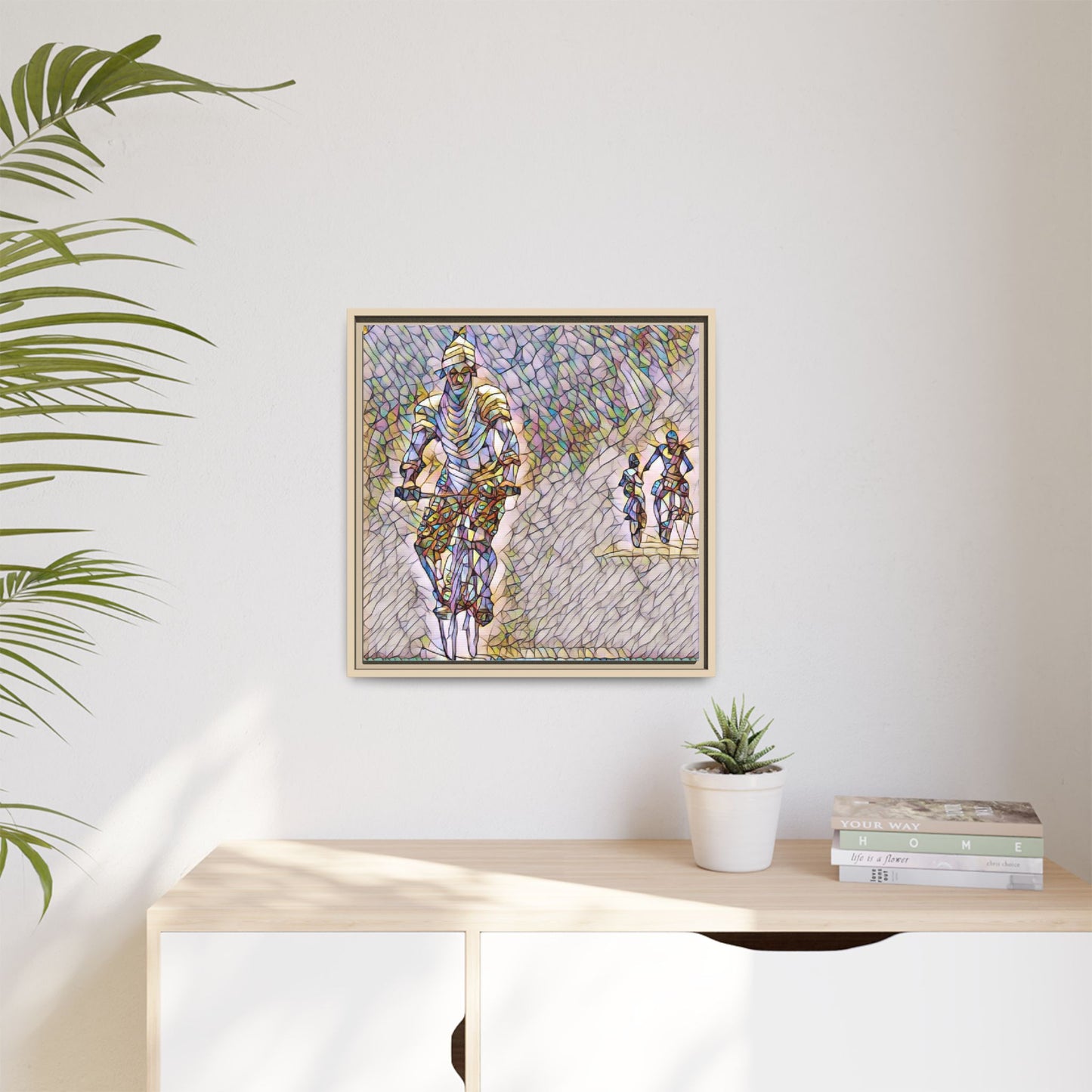 Cyclists Mosaic Matte Canvas Framed Wall Art