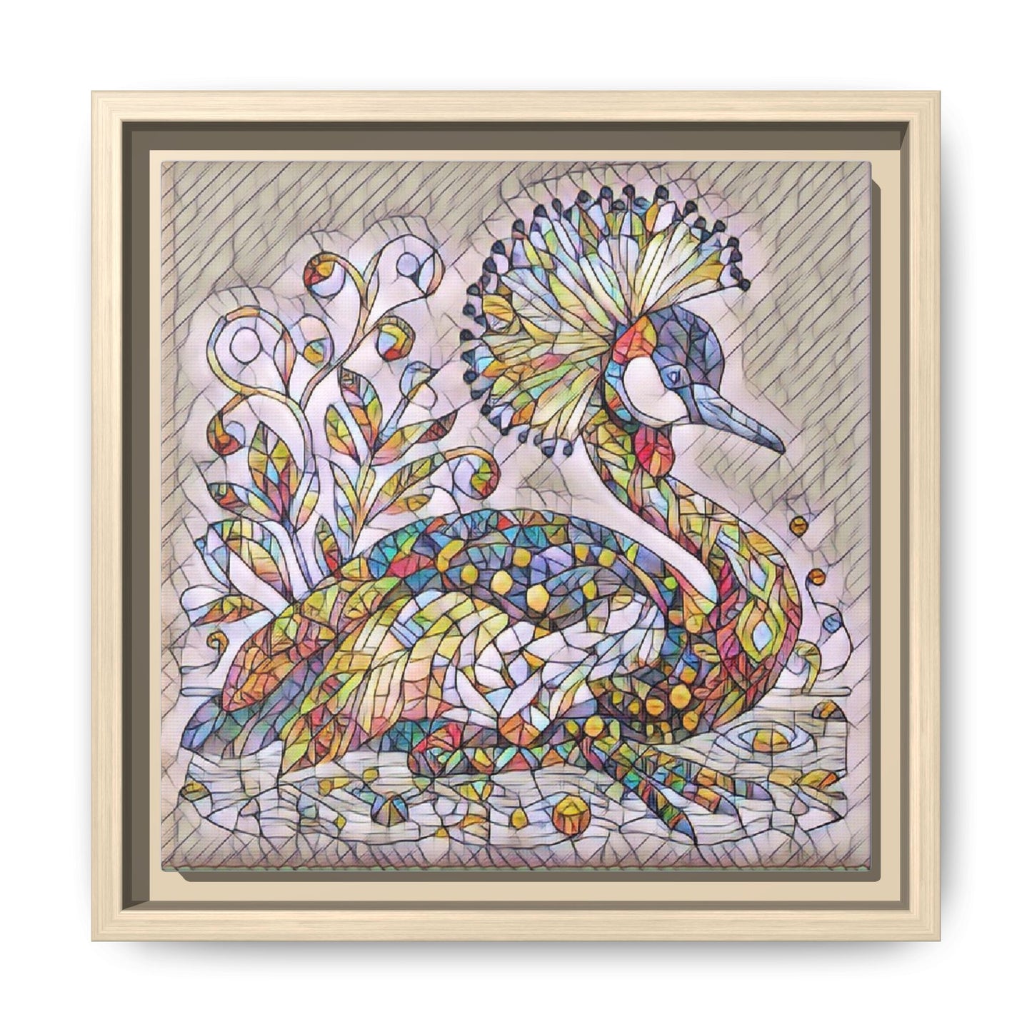 Colorful Peacock Mosaic Framed Canvas Art