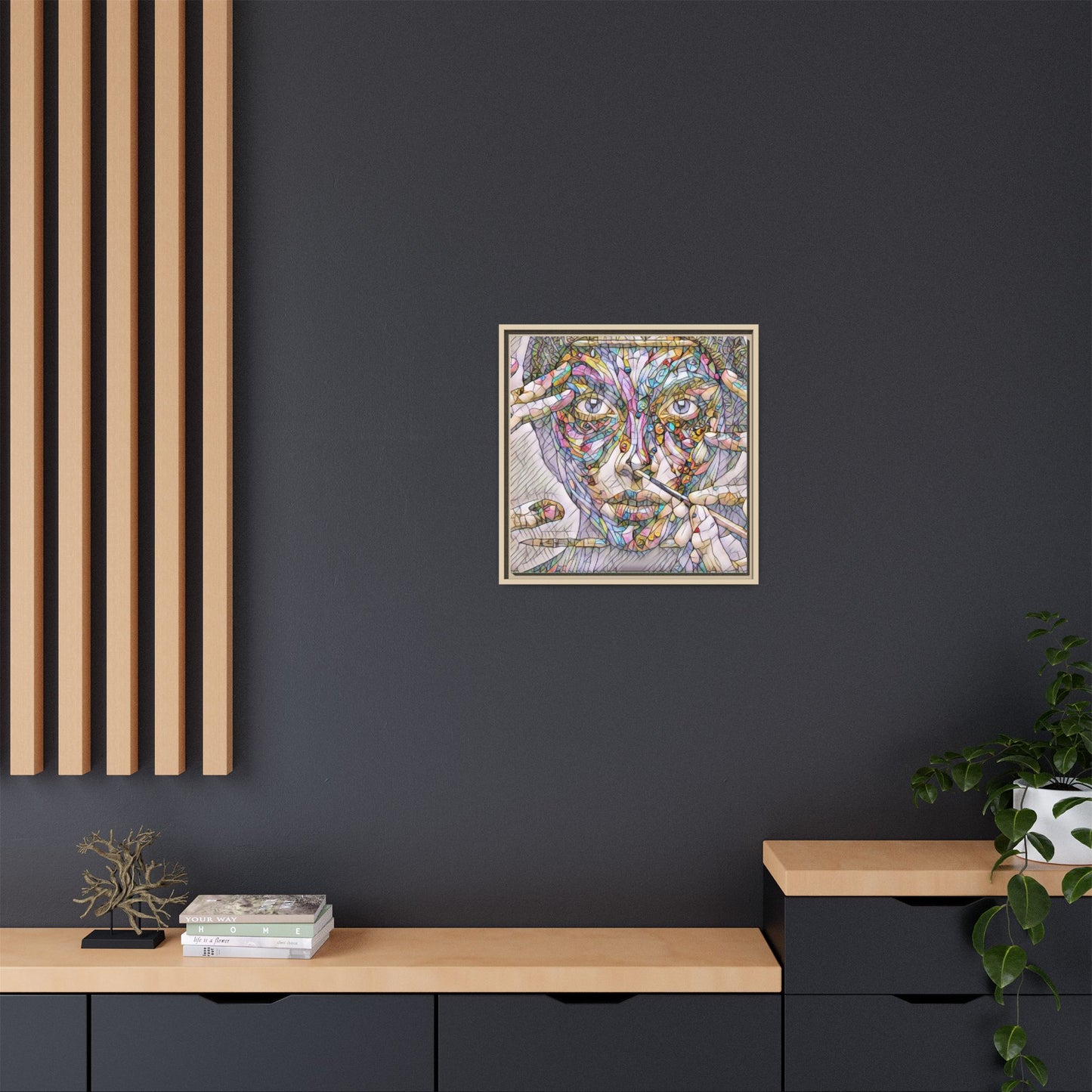 Framed Abstract Mosaic Face Canvas — Colorful Modern Wall Art