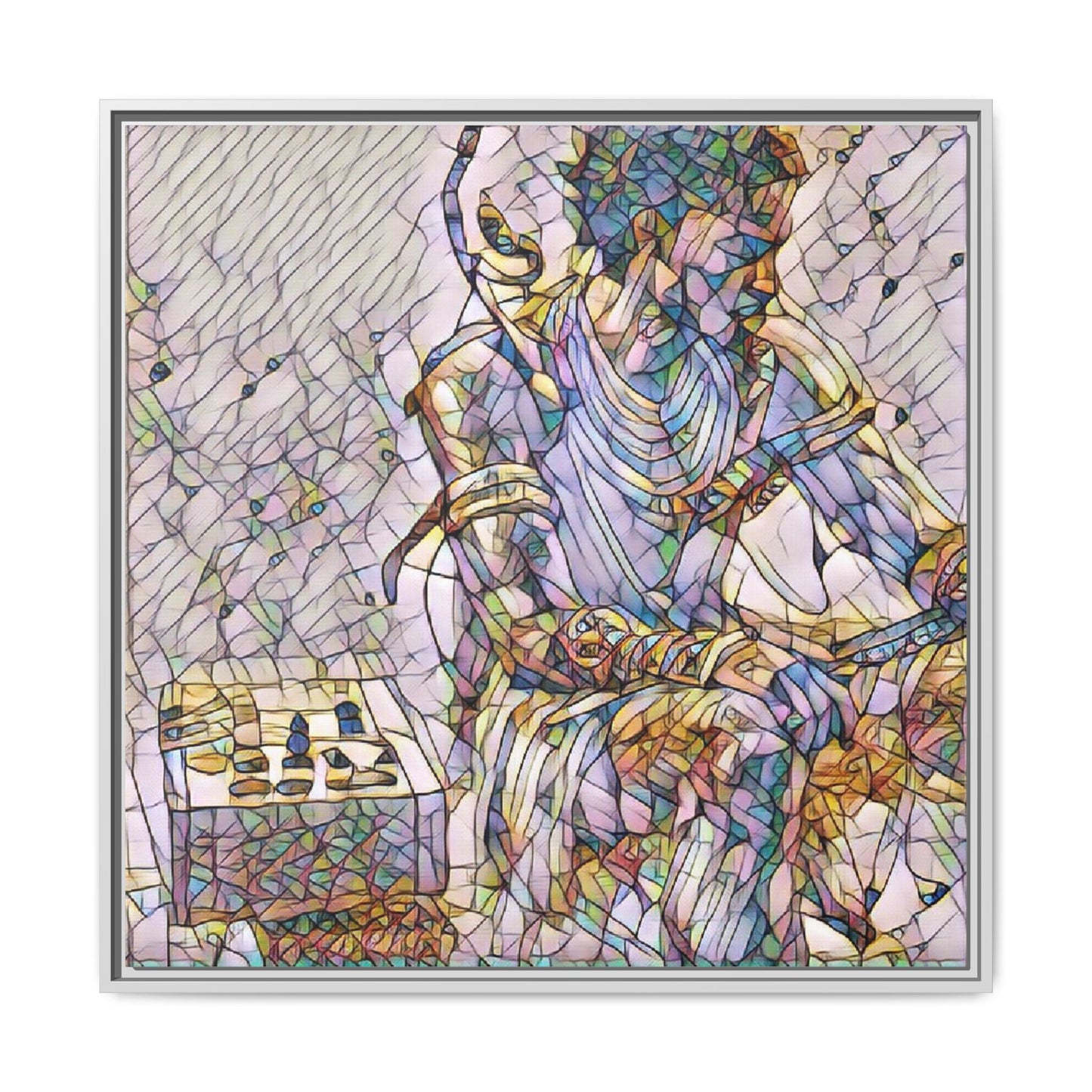 Framed Matte Canvas Art — Abstract Stained-Glass Chess Player