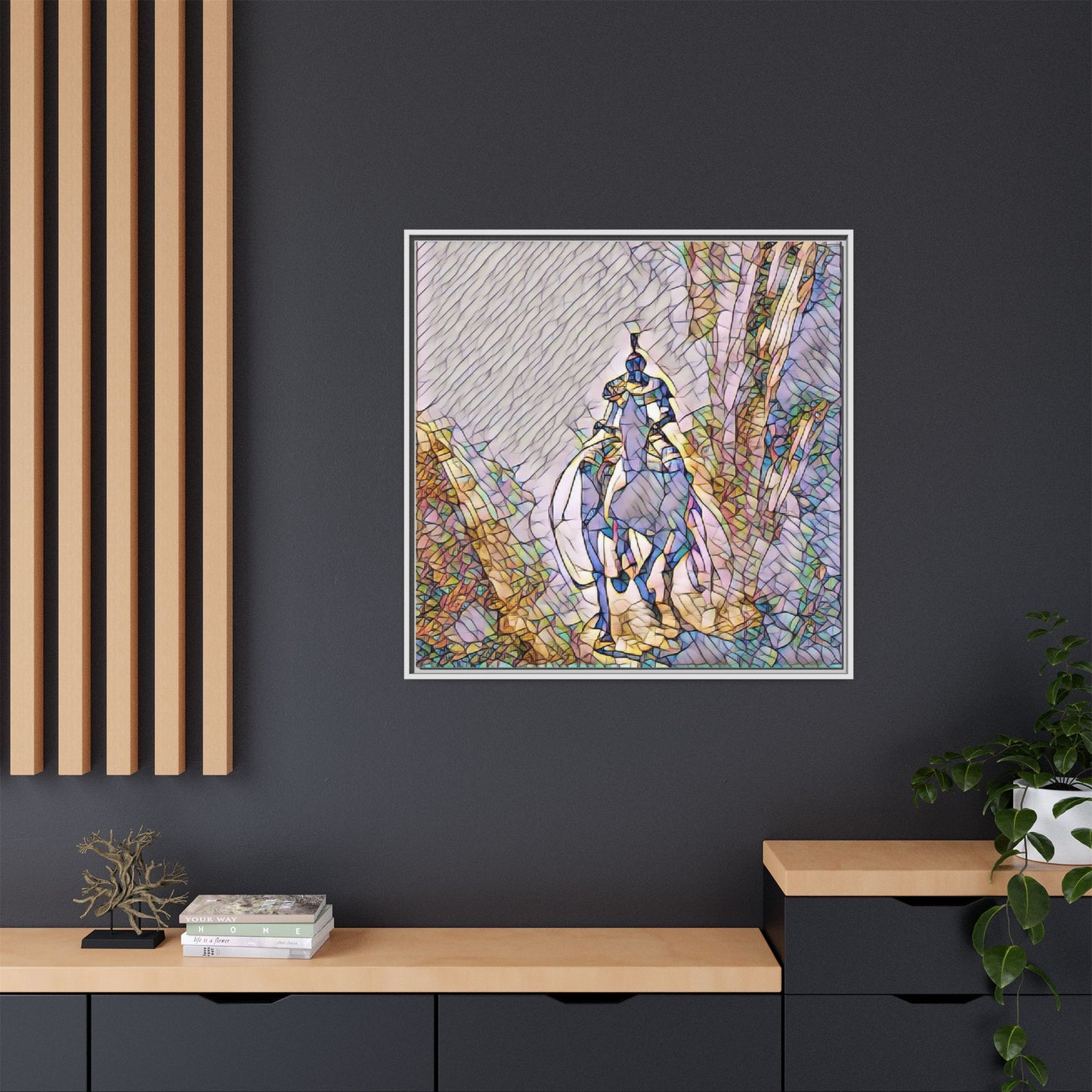 Stained-Glass Knight Matte Framed Canvas Wall Art
