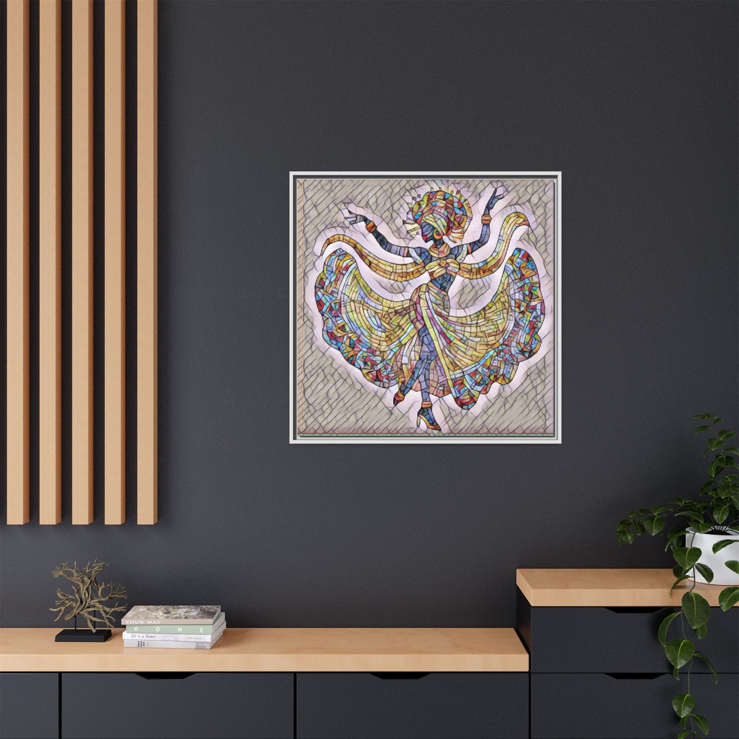 Colorful Mosaic Dancer Framed Canvas Art