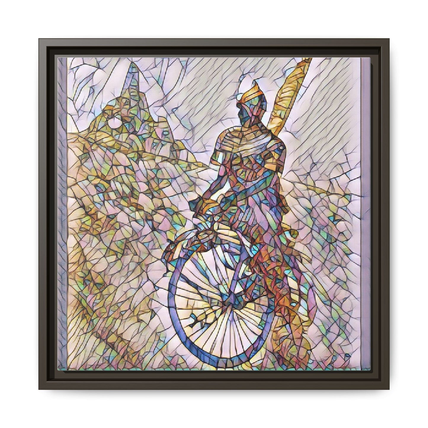 Cyclist Stained Glass Art Print — Framed Matte Canvas