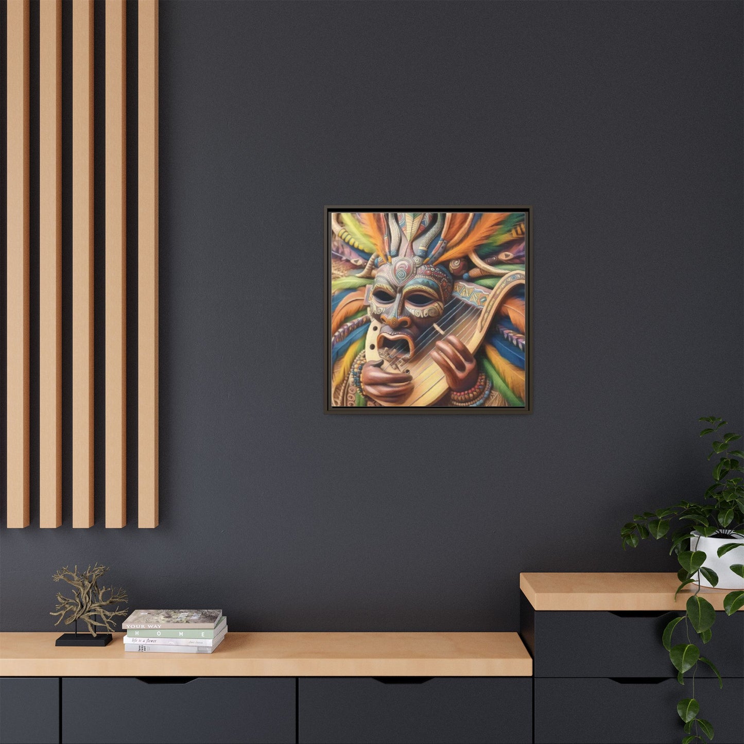 Colorful Tribal Mask Canvas — Framed Matte Wall Art