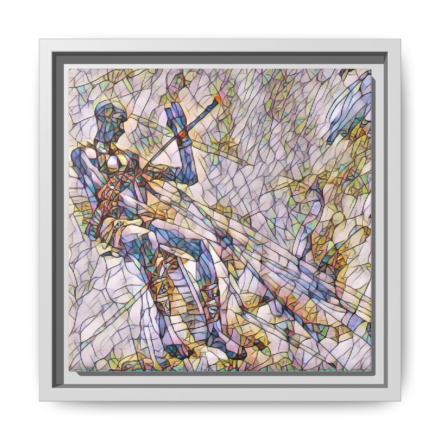 Abstract Stained-Glass Warrior Framed Canvas