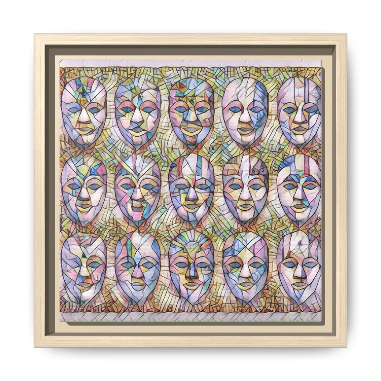 Abstract Mask Art Matte Canvas Print — Framed Multicolor Wall Art