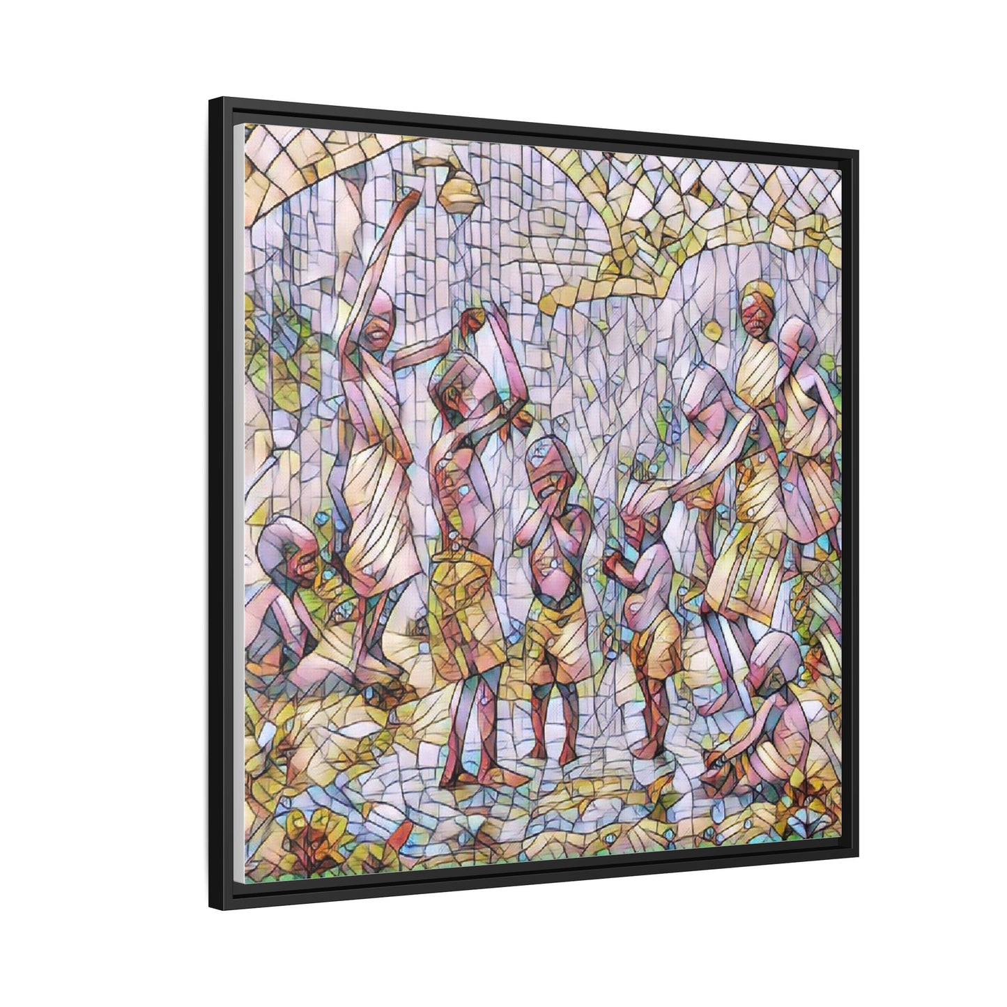 Framed Matte Canvas – Colorful Mosaic Children Playing Wall Art