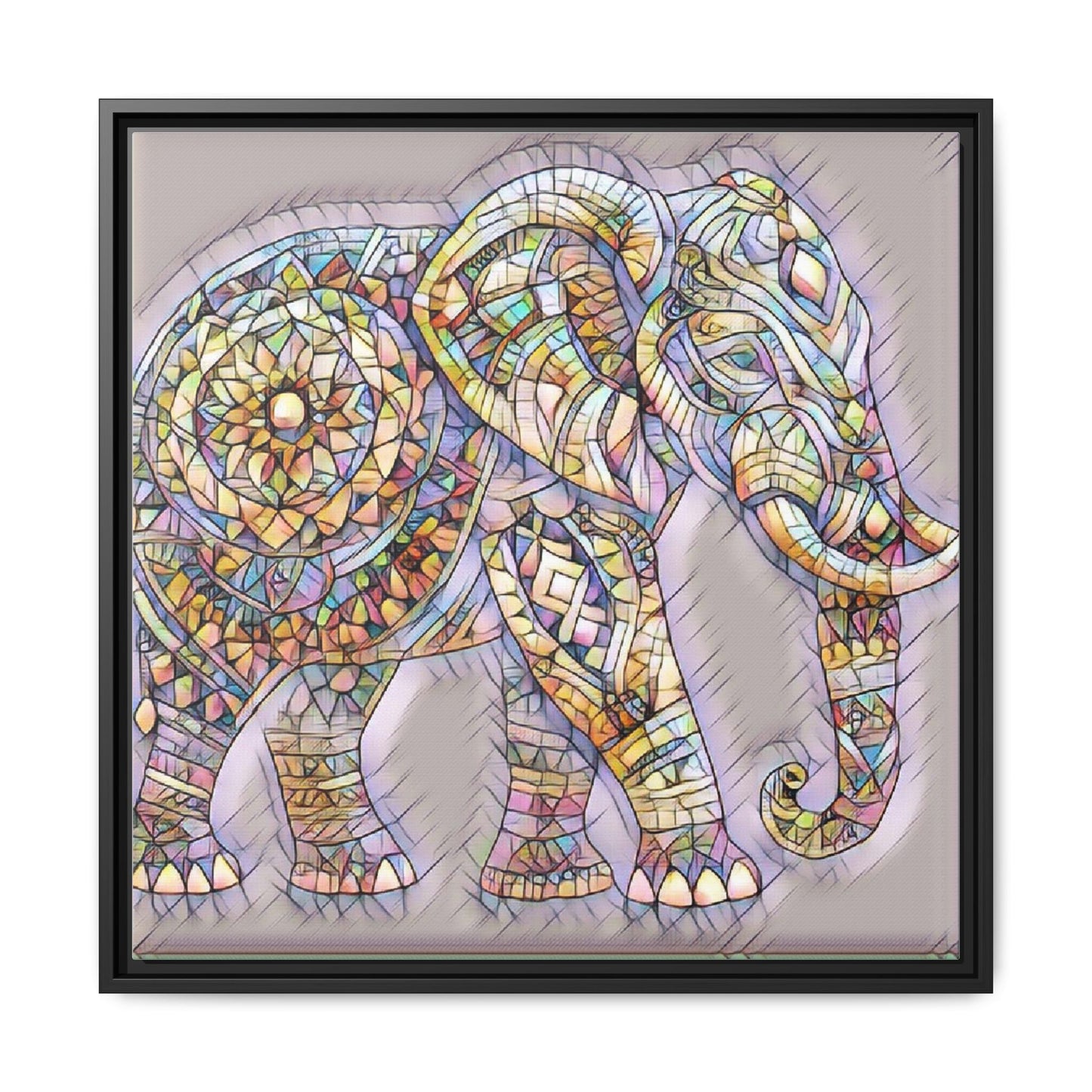 Colorful Mosaic Elephant Framed Canvas Print