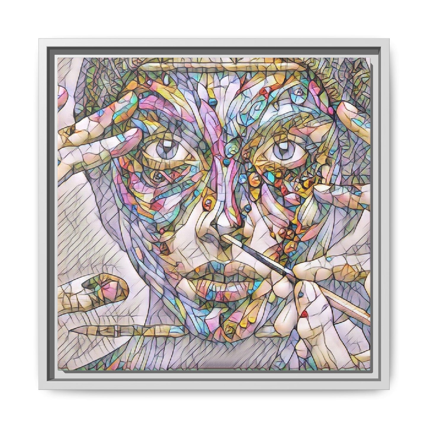 Framed Abstract Mosaic Face Canvas — Colorful Modern Wall Art