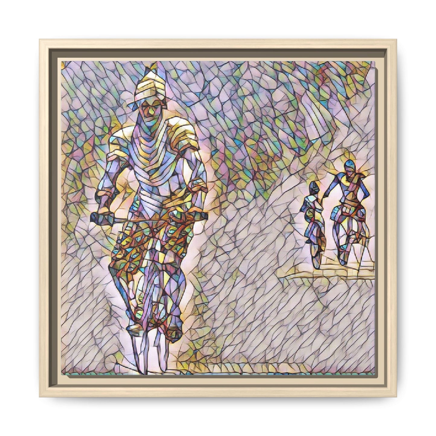 Cyclists Mosaic Matte Canvas Framed Wall Art