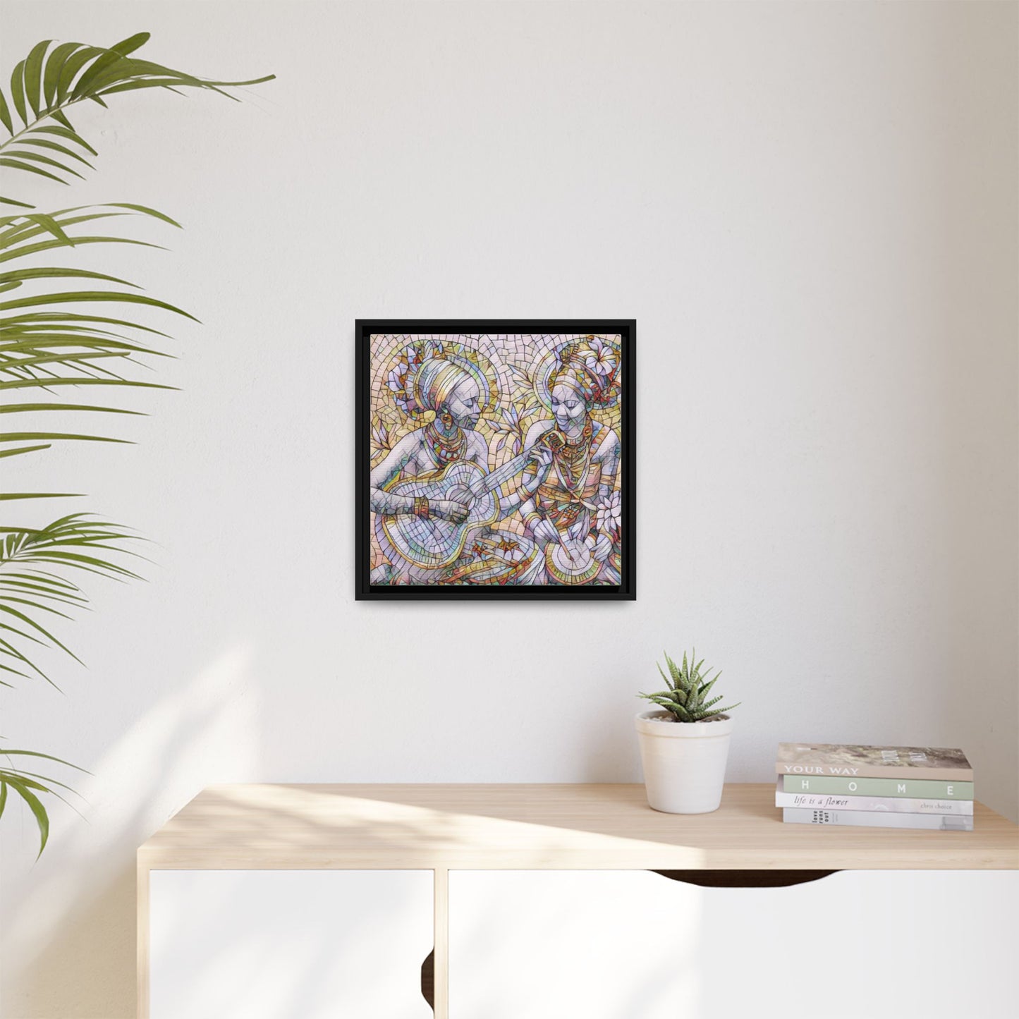 Framed Canvas Art – Colorful Mosaic Musicians Wall Decor