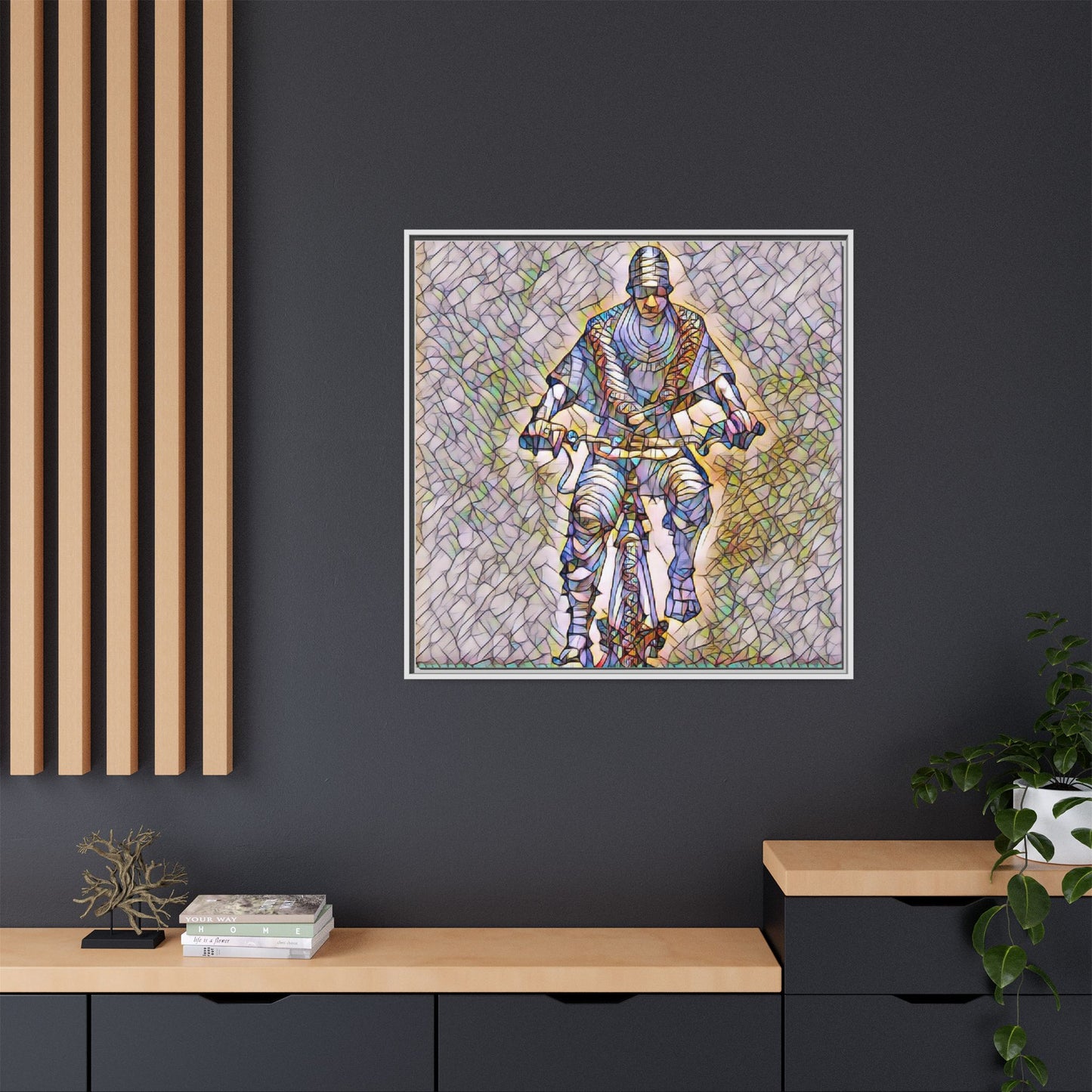 Framed Matte Canvas Art - Stylized Cyclist Illustration