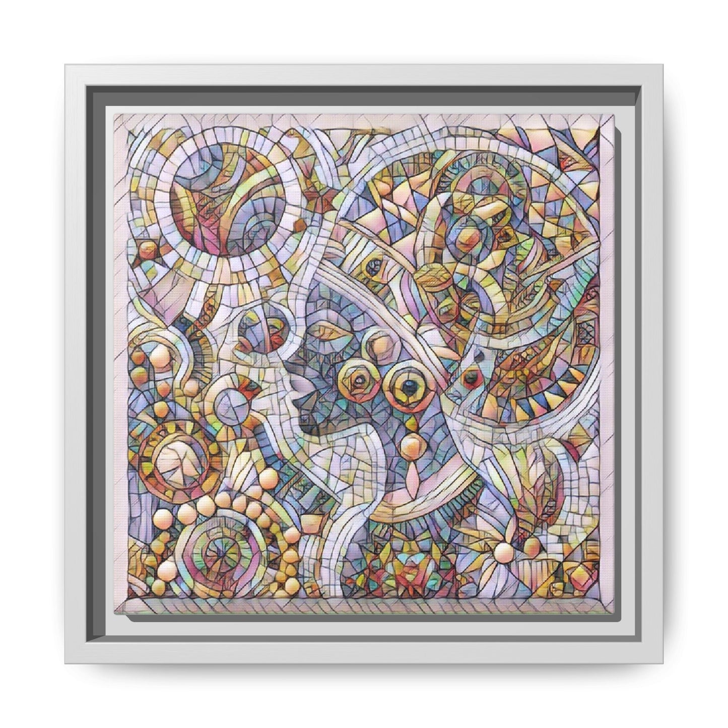 Abstract Mosaic Framed Canvas Art — Multicolor Geometric Wall Decor