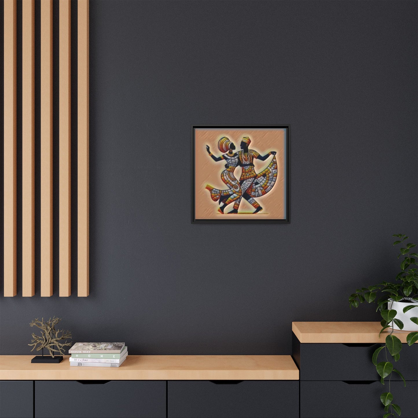 Framed African Dance Mosaic Art Print — Matte Canvas Wall Decor
