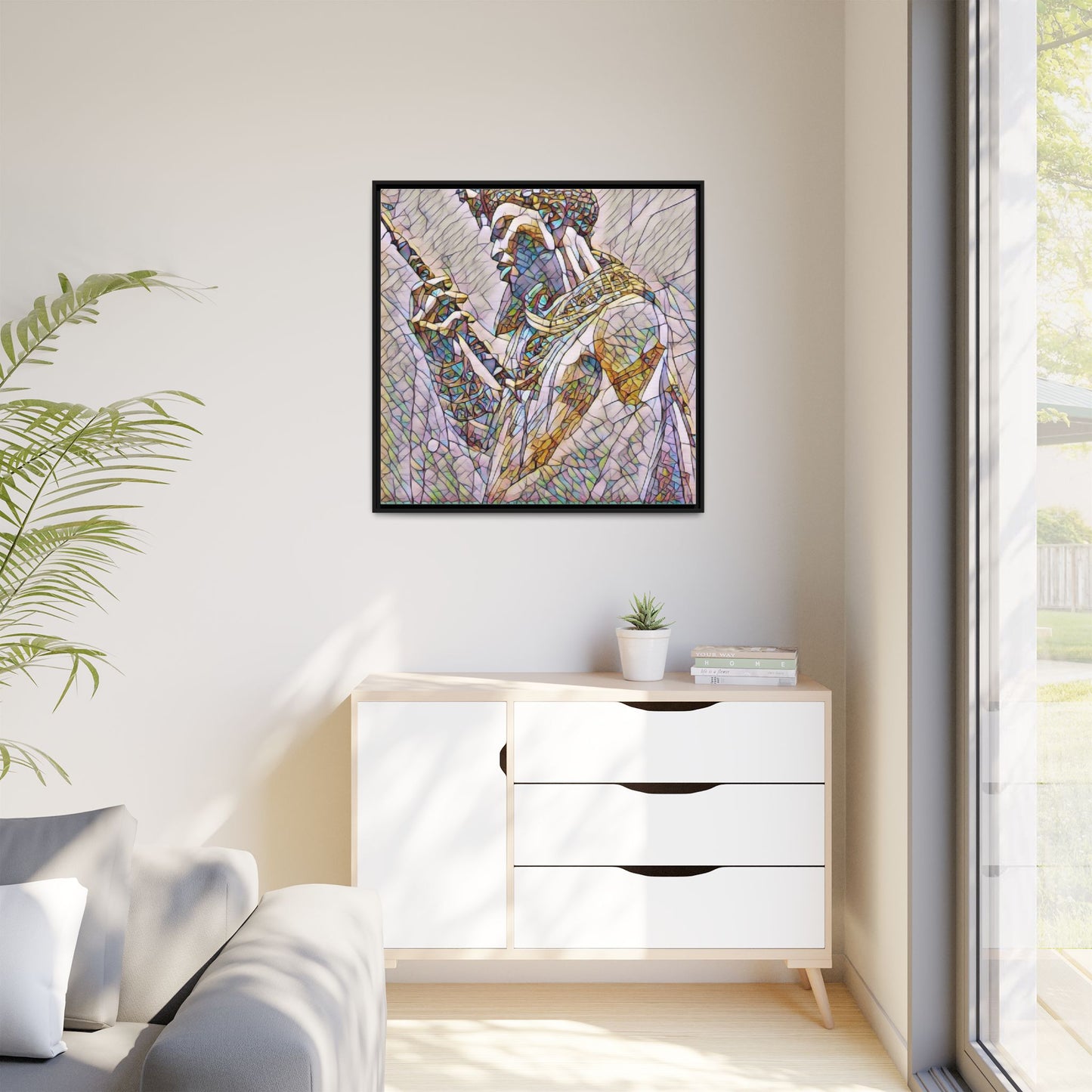 Egyptian Pharaoh Stained Glass Art — Framed Matte Canvas
