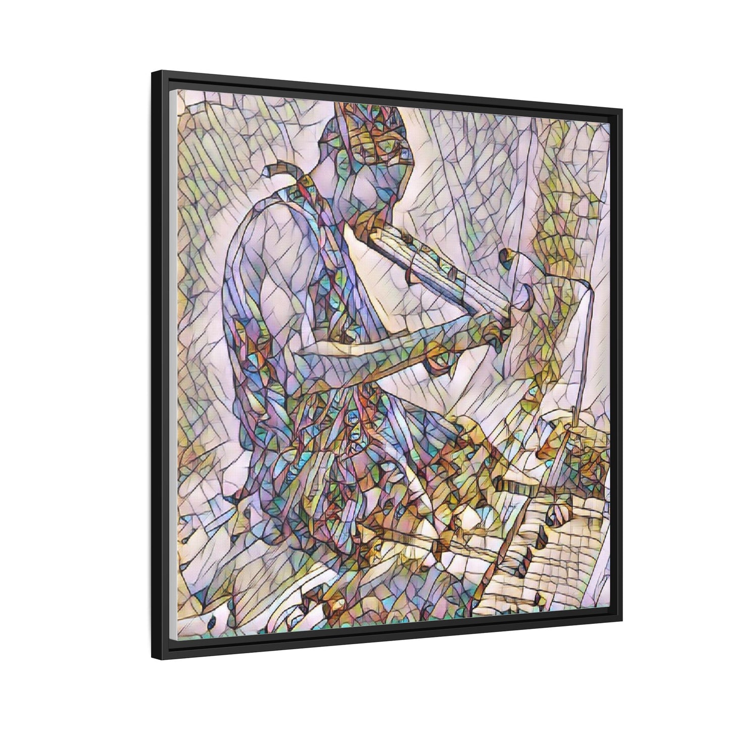 Abstract Violinist Matte Framed Canvas – Colorful Musical Art Print