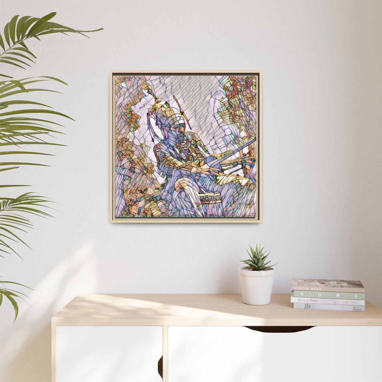 Framed Archery Canvas Print — Stained-Glass Archer Wall Art