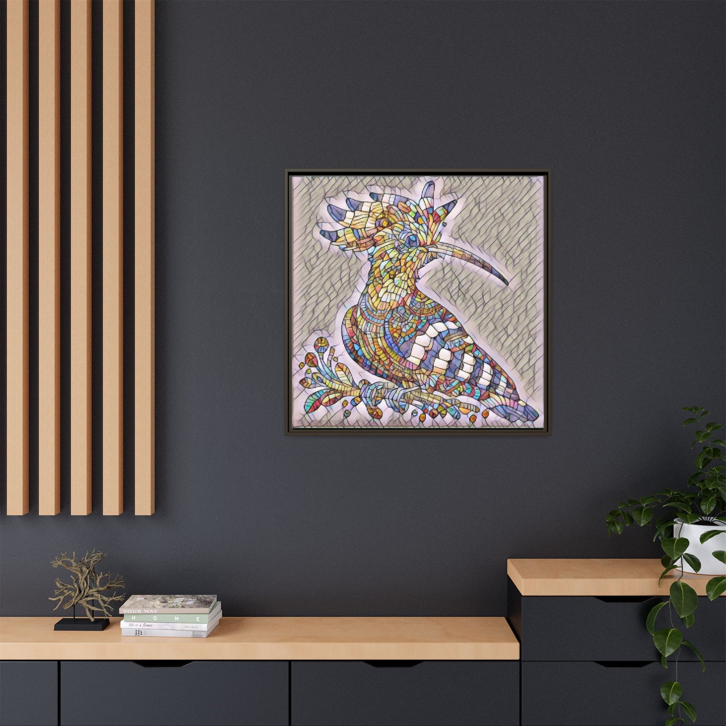 Colorful Mosaic Bird Matte Framed Canvas Wall Art