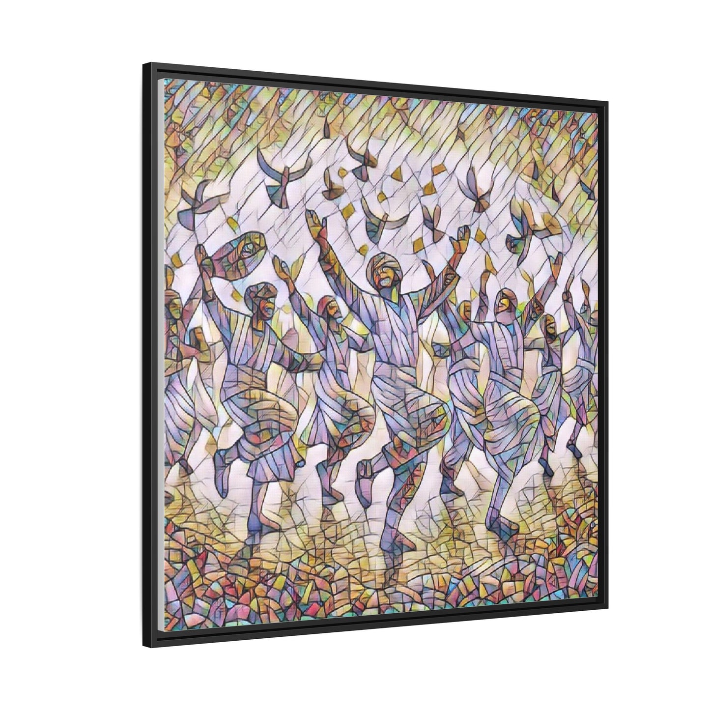Framed Canvas Art - Joyful Dancers with Doves (Multicolor)