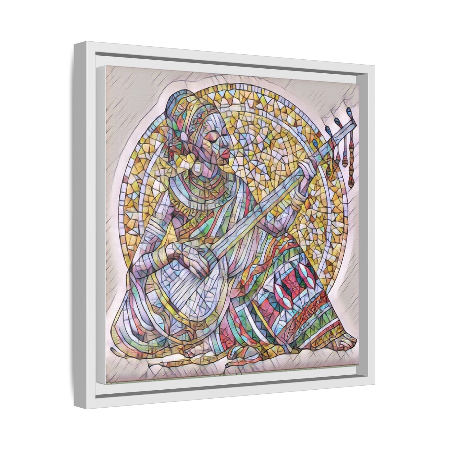 Framed Canvas Art - Colorful Mosaic Musician Wall Decor