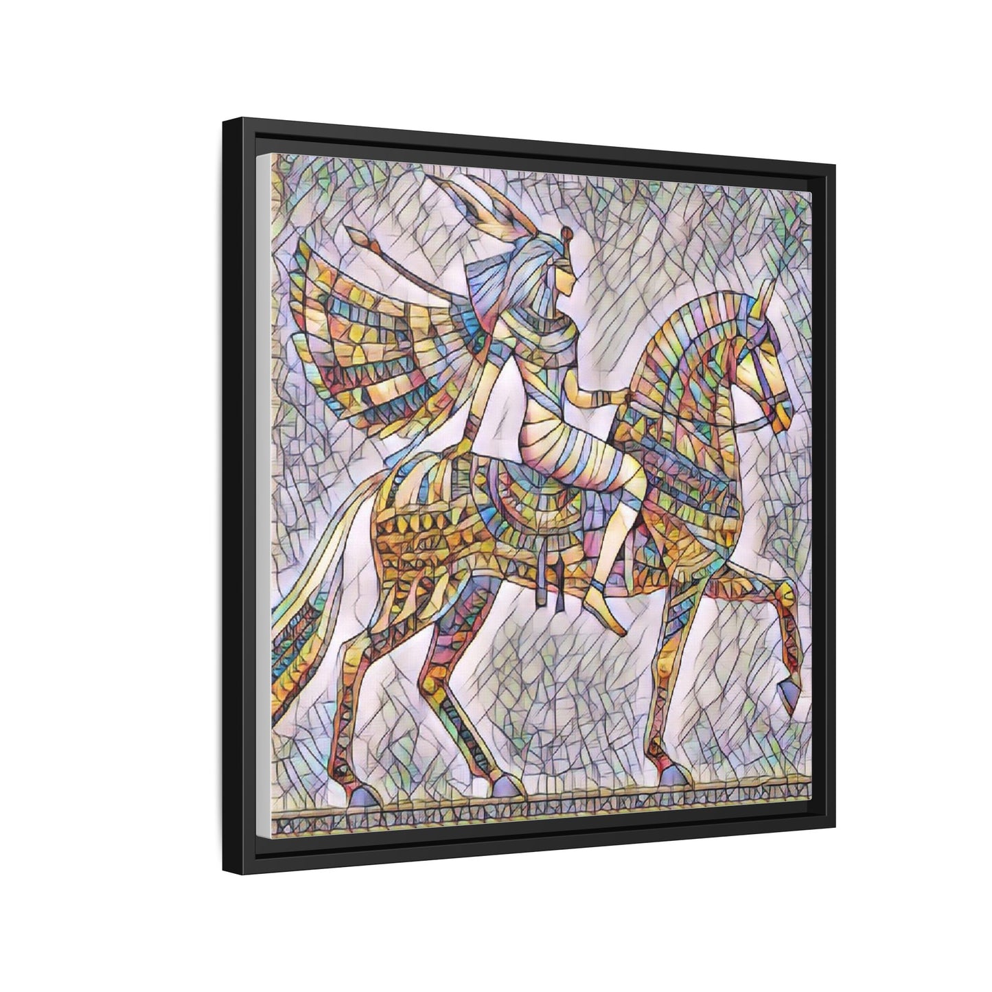 Stained-Glass Style Egyptian Horseman Framed Canvas Print