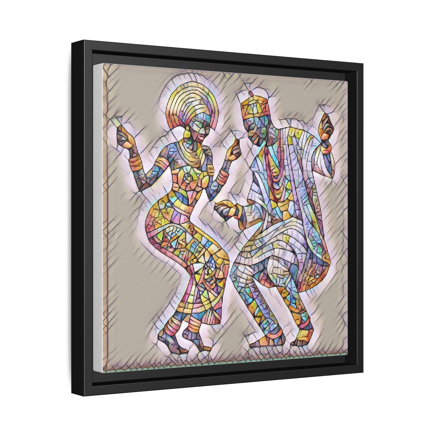 Afrobeat Dancers Framed Canvas Art — Colorful Mosaic African Dance Print