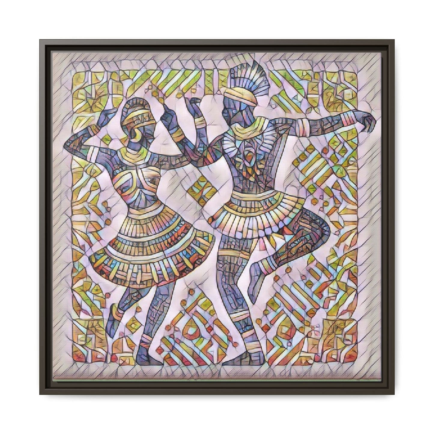 Framed Matte Canvas Print — Colorful Tribal Dancers Wall Art