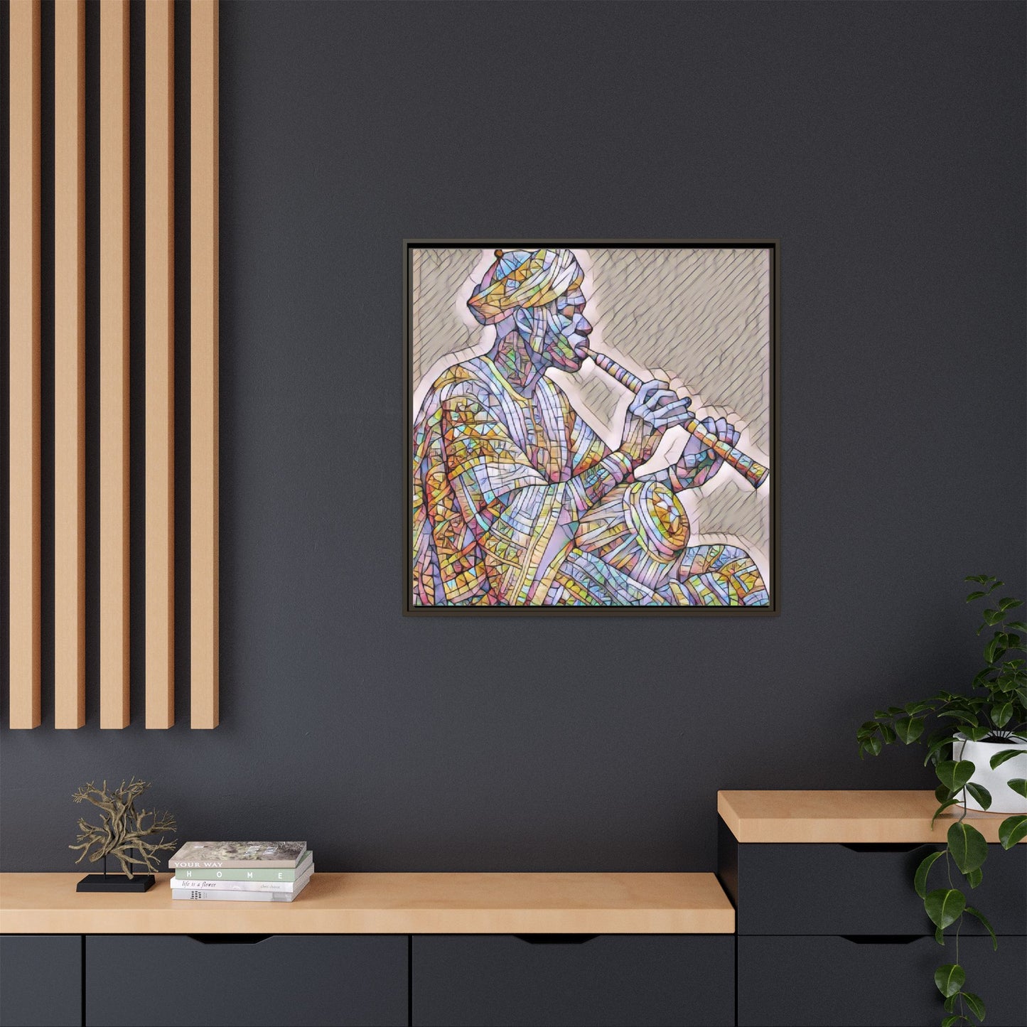 Framed Canvas Art — Colorful Middle Eastern Flute Player Print