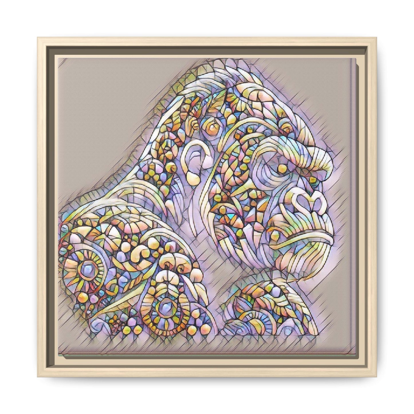 Colorful Ornate Gorilla Matte Canvas Framed Wall Art