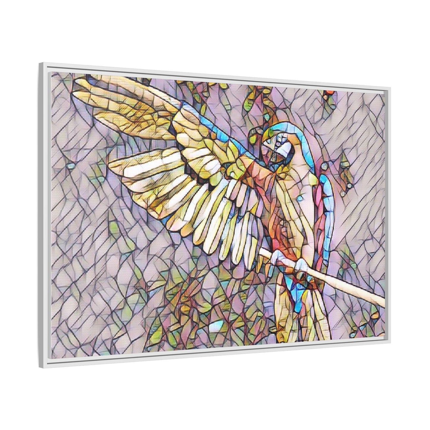 Framed Parrot Stained-Glass Art Print — Matte Canvas Wall Decor