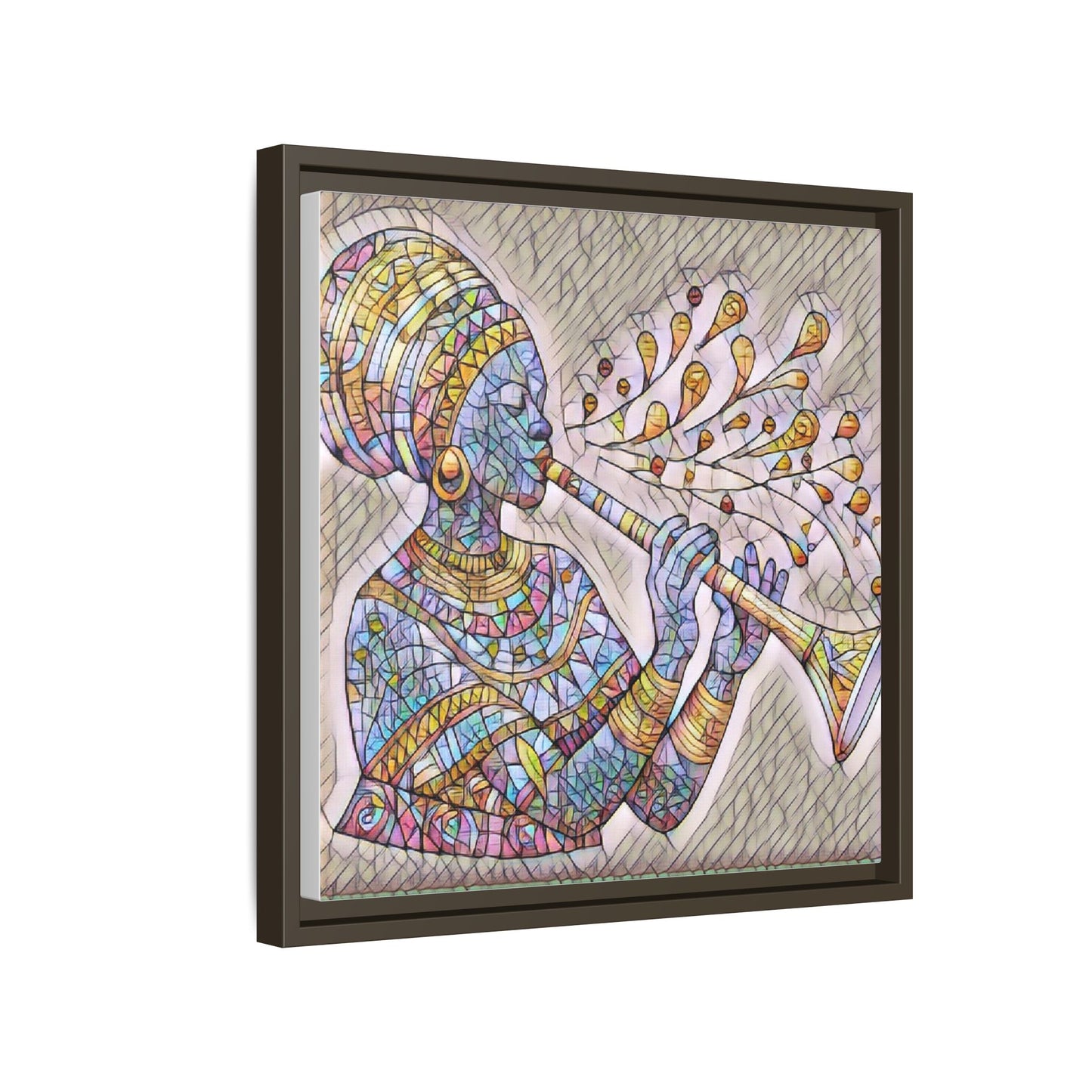 Framed Matte Canvas Art – Colorful African Musician Trumpet Print